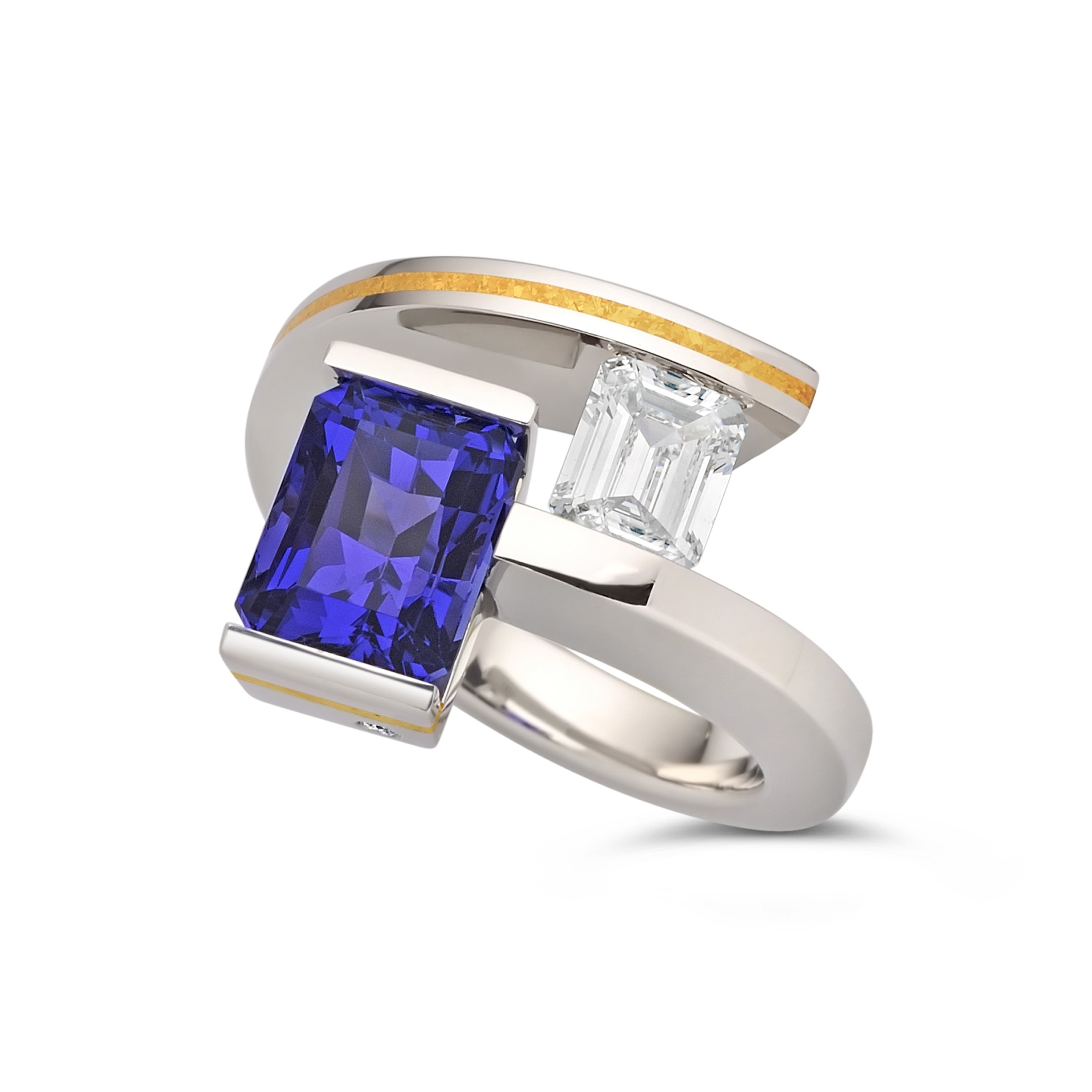 2-Stone Tanzanite and Diamond Helix Ring