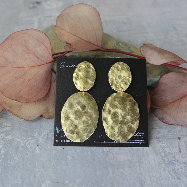 Brass Hammered Earrings Round