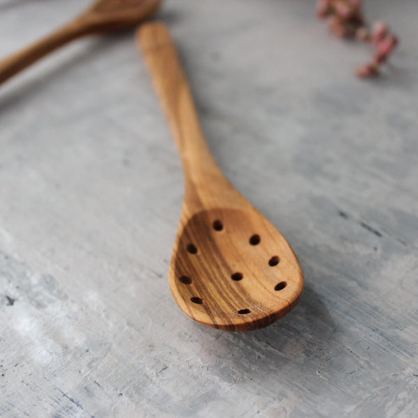 Olive wood strainer spoon, skimmer