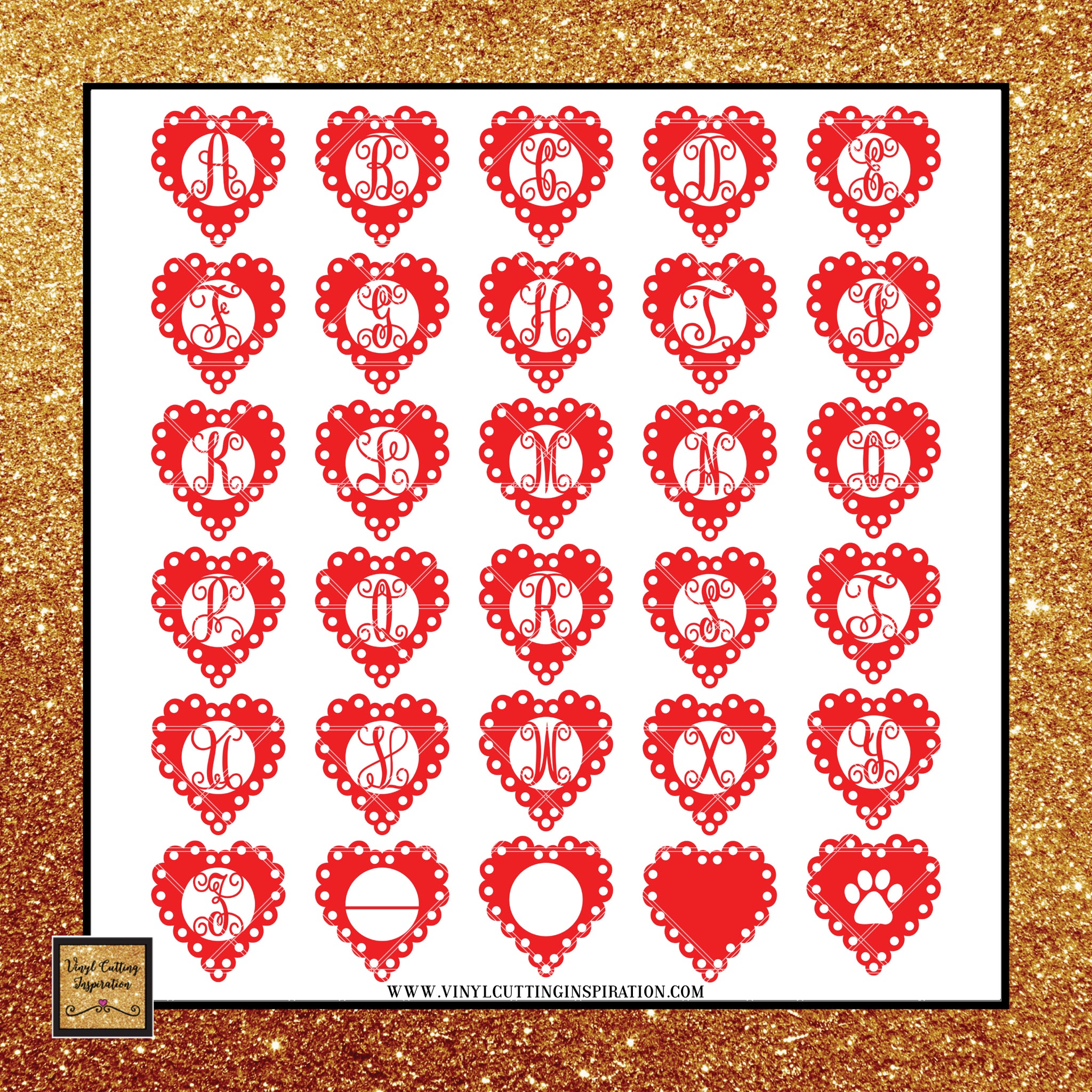 Scallop Heart Valentine Monogram Bundle - SVG, DXF, EPS ...