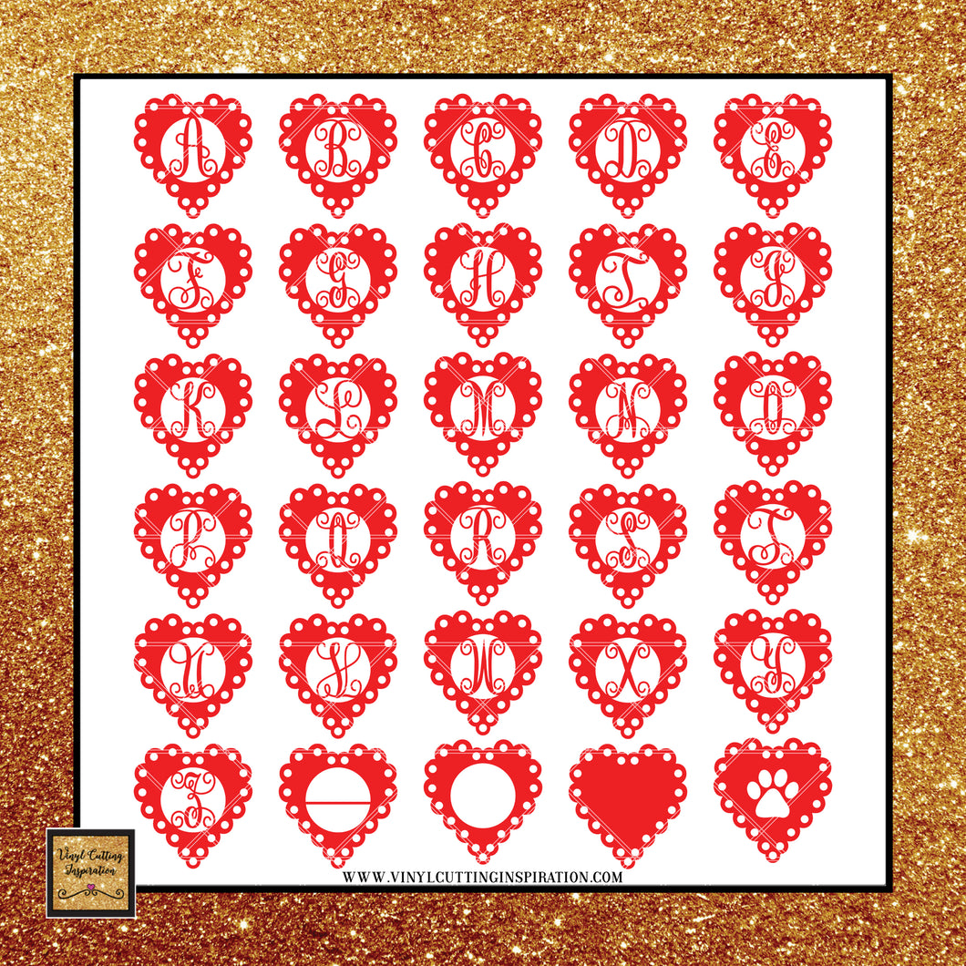 Download Scallop Heart Valentine Monogram Bundle Svg Dxf Eps Pdf Vinyl Cutting Inspiration