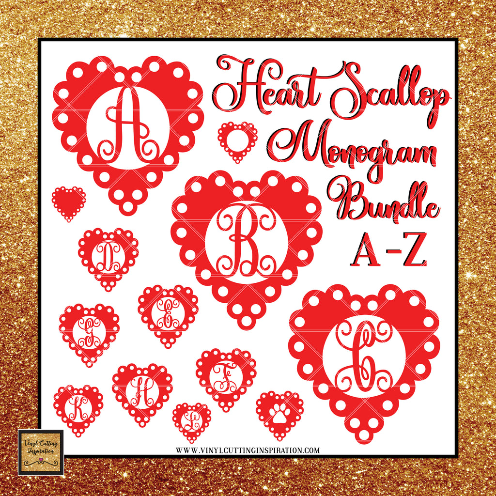 Download Scallop Heart Valentine Monogram Bundle - SVG, DXF, EPS, PDF - Vinyl Cutting Inspiration