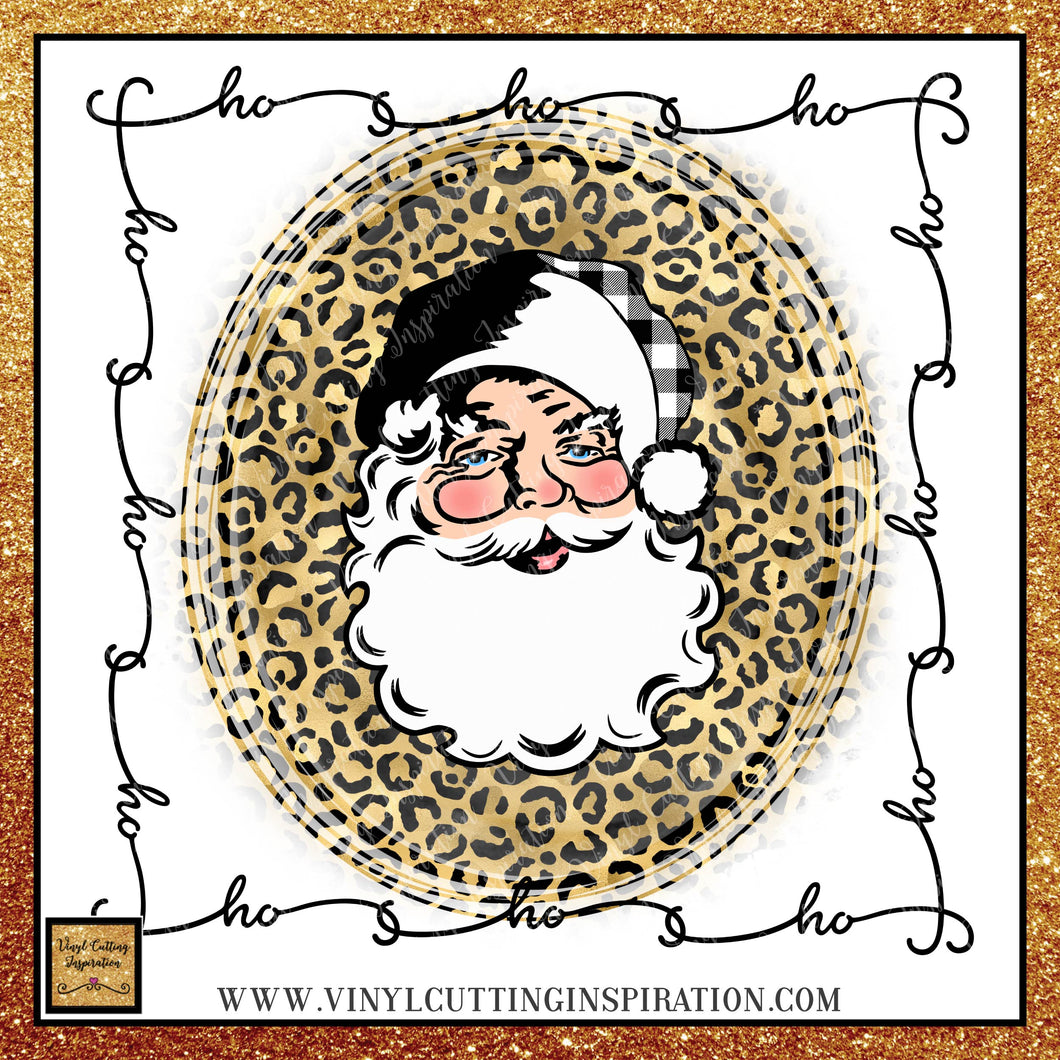 Santa PNG Christmas Sublimation Design Leopard Print Retro Santa Claus Santa Head PNG Christmas Farmhouse Design PNG Clipart Instant Download