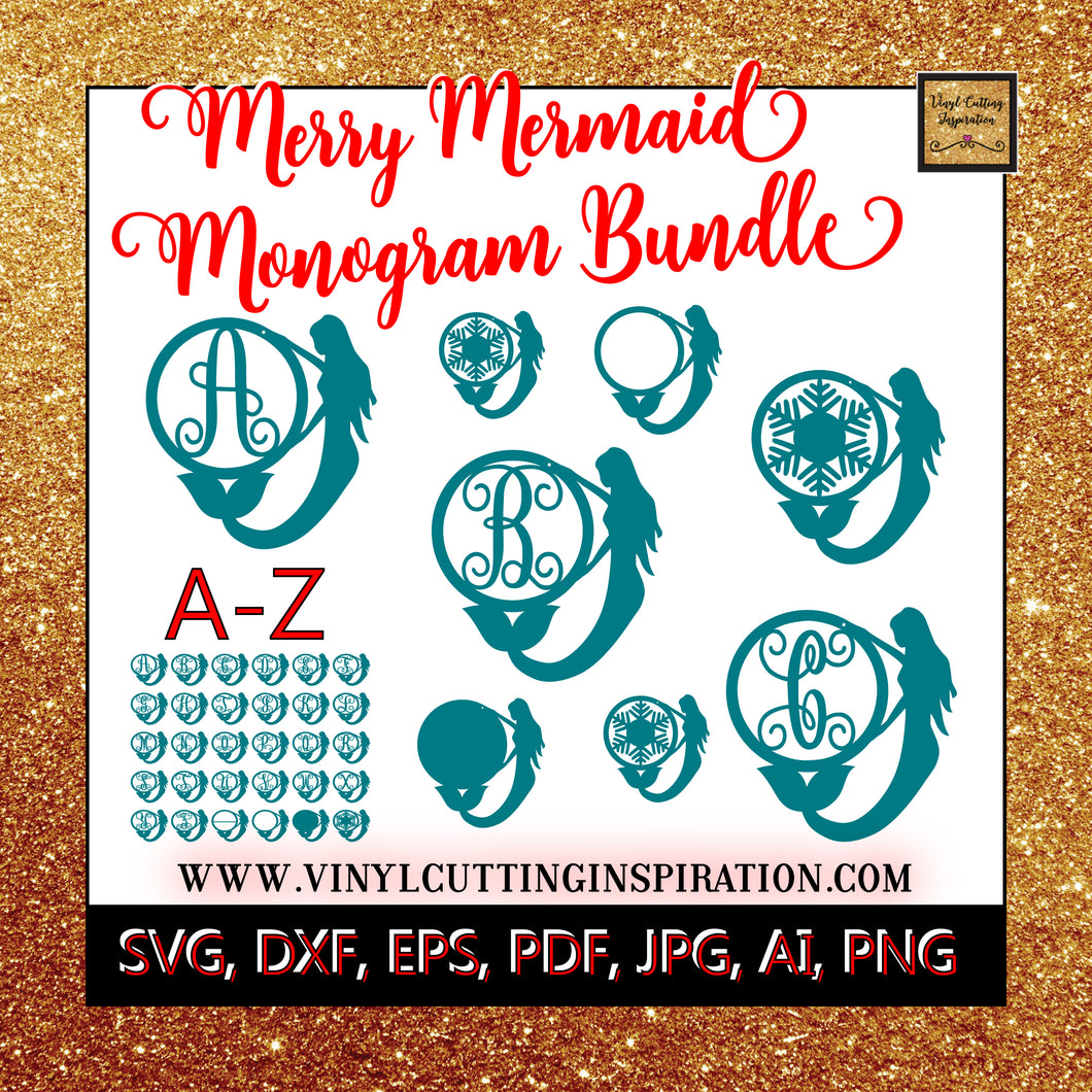 Merry Mermaid Christmas Monogram Bundle Svg Dxf Eps Pdf Ai Jpg Png Vinyl Cutting Inspiration