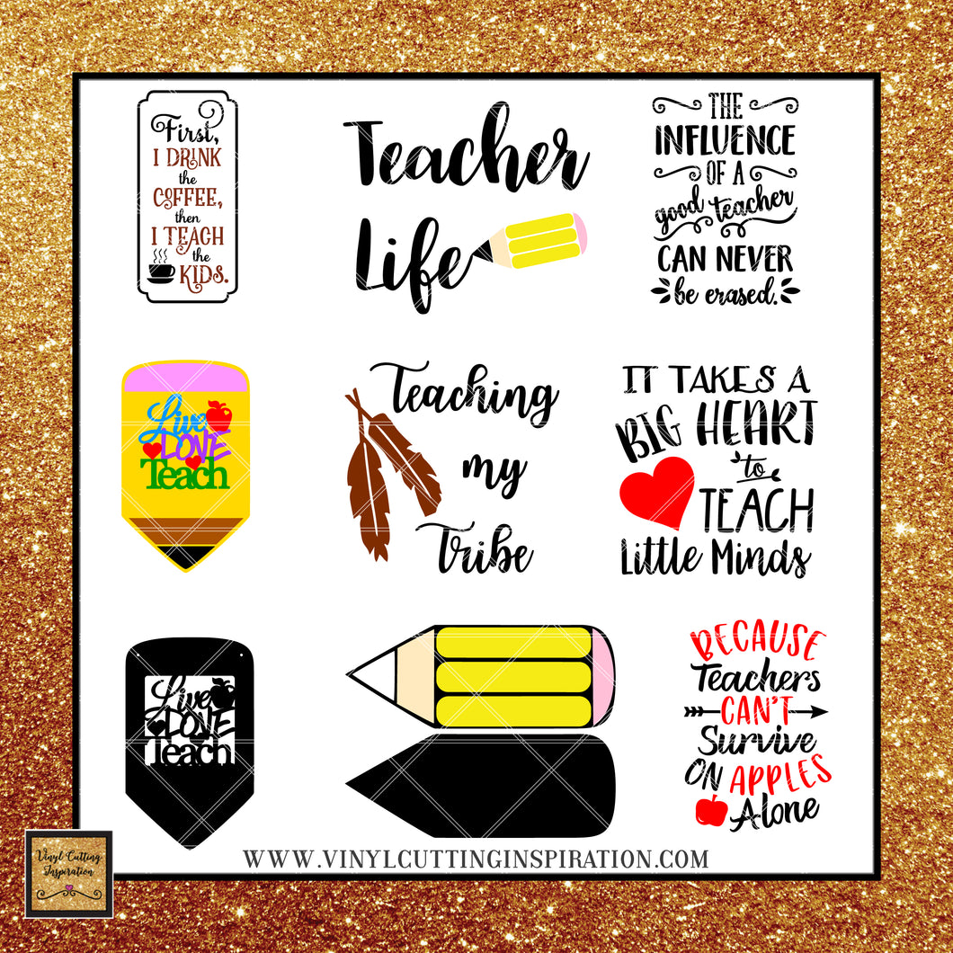 Teacher Appreciation Bundle Total Of 73 Designs Includes Freebies Vinyl Cutting Inspiration