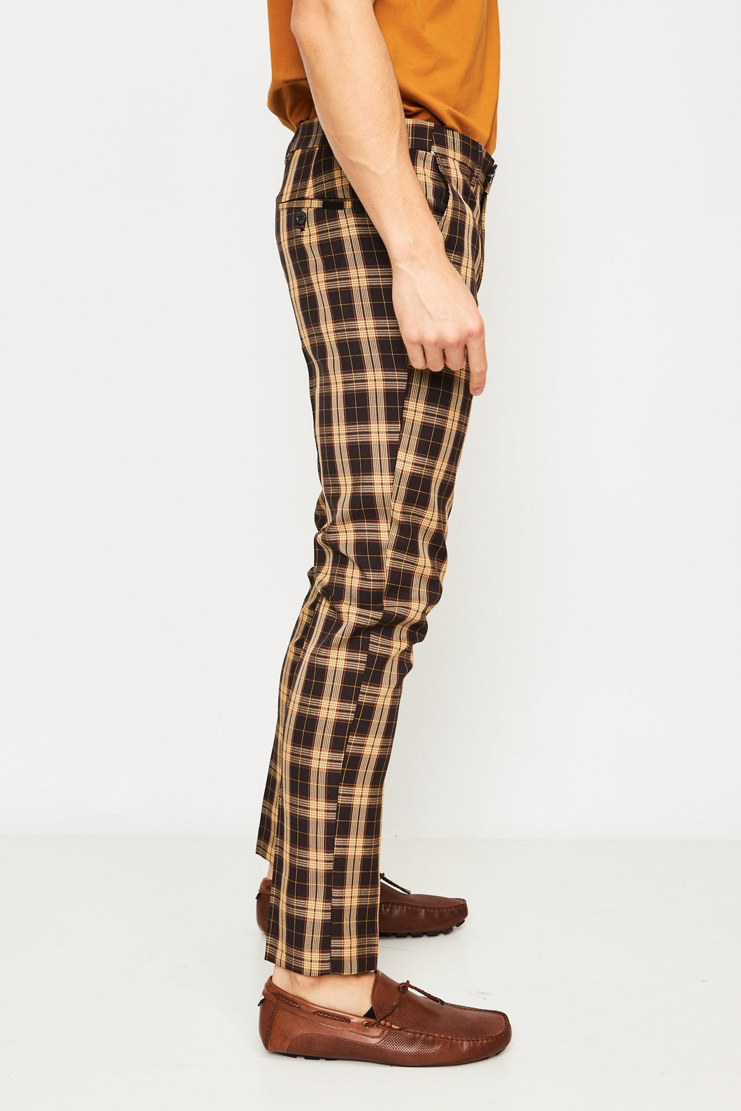 black and yellow checkered trousers