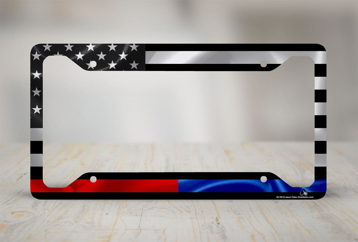 Airstrike Thin Red And Blue Line License Plate Frame Black American Flag With Red And Blue Stripe License Plate Frame Made In Usa Made Of