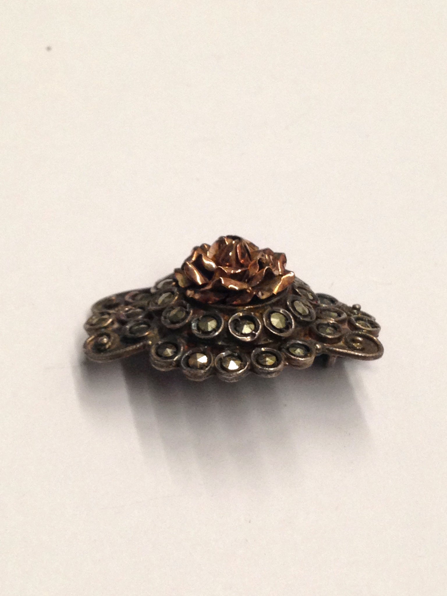 Antique Sterling Silver Rose Brooch Pin 