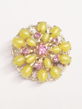 Load image into Gallery viewer, Vintage Yellow Lucite W/ Pink Rhinestones Brooch Pin www.hersandhistreasures.com