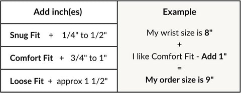 Bracelet Size Chart