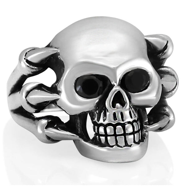 Skull Ring - Solid 925 Silver with Black CZ - Size 7 to 14 - VY Jewelry