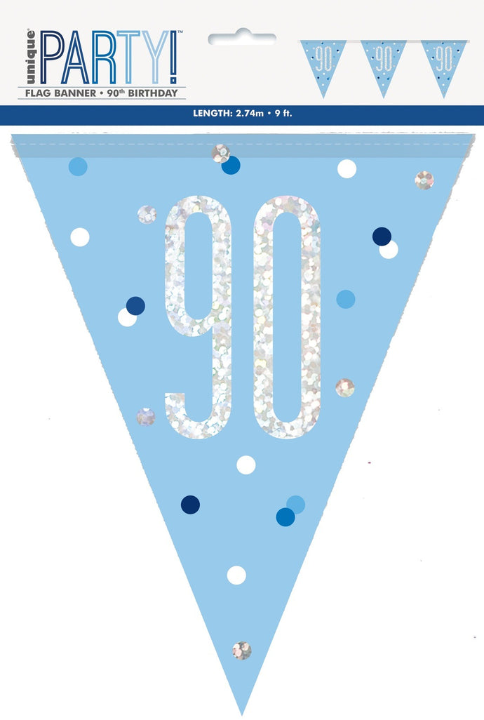 Blue & Silver Prismatic Plastic Flag Banner 90th - The Party Factory  Bunting, 1-9ft-glitz-blue-silver-prismatic-plastic-flag-banner-90, [product_tags