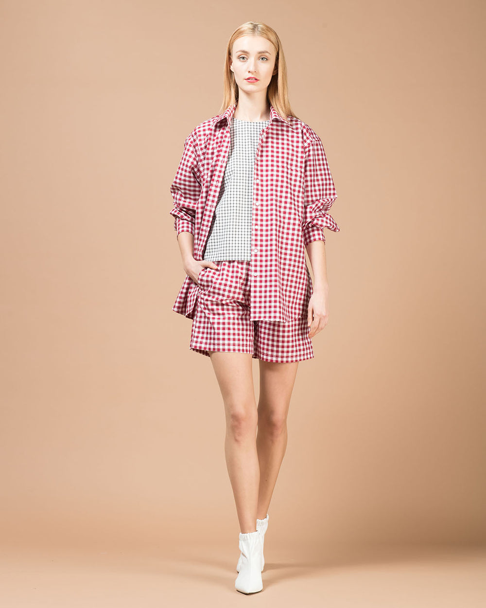 Women S Red White Checked Oversized Shirt By Alessia Xoccato