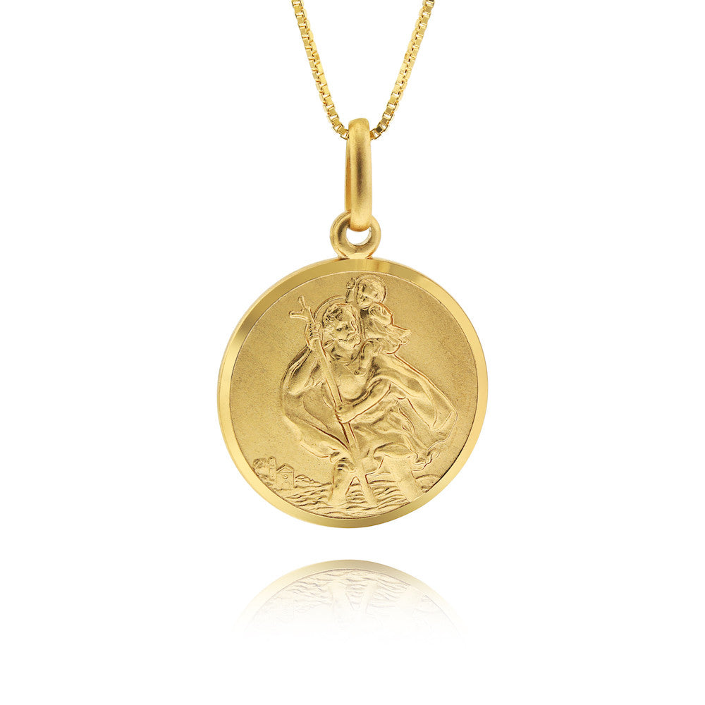 9ct Gold St Christopher Coin Pendant Necklace | www.sparklingjewellery.com