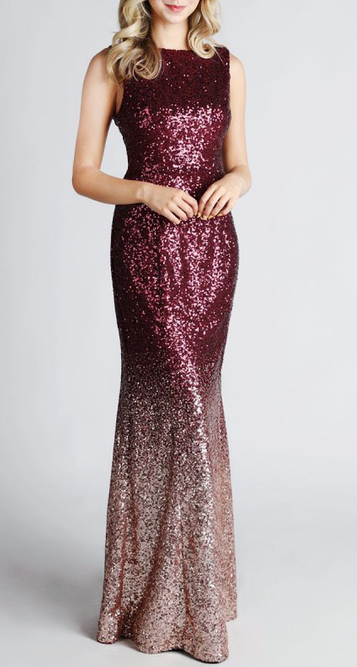 Rose Gold Ombre Sequin Maxi Dress ...