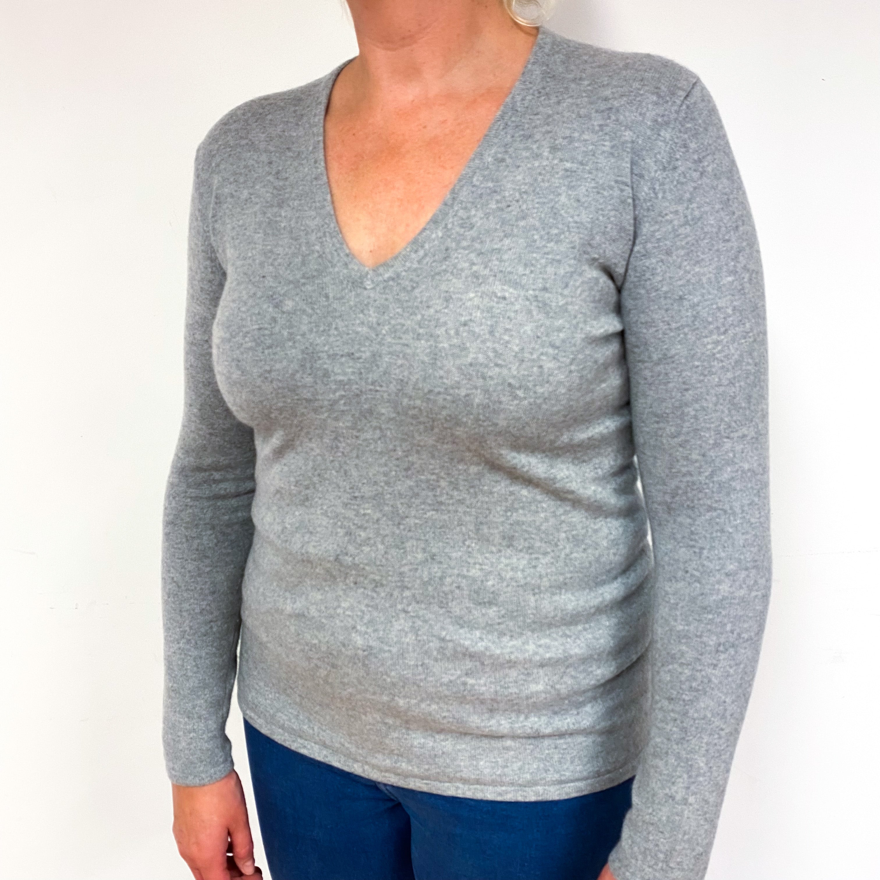 Ash Grey Cashmere V-Neck Jumper Large