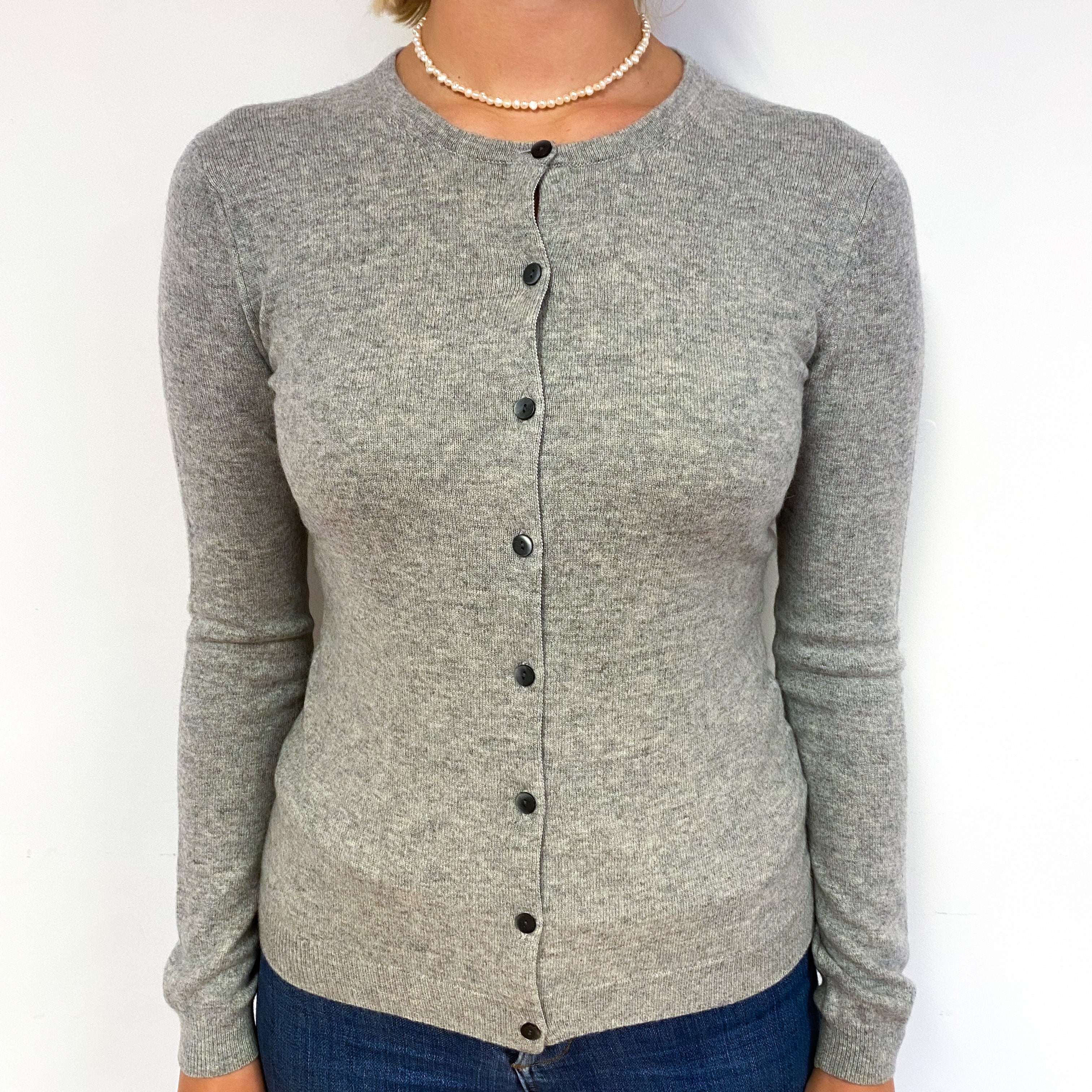 Ash Grey Cashmere Crew Neck Cardigan Small