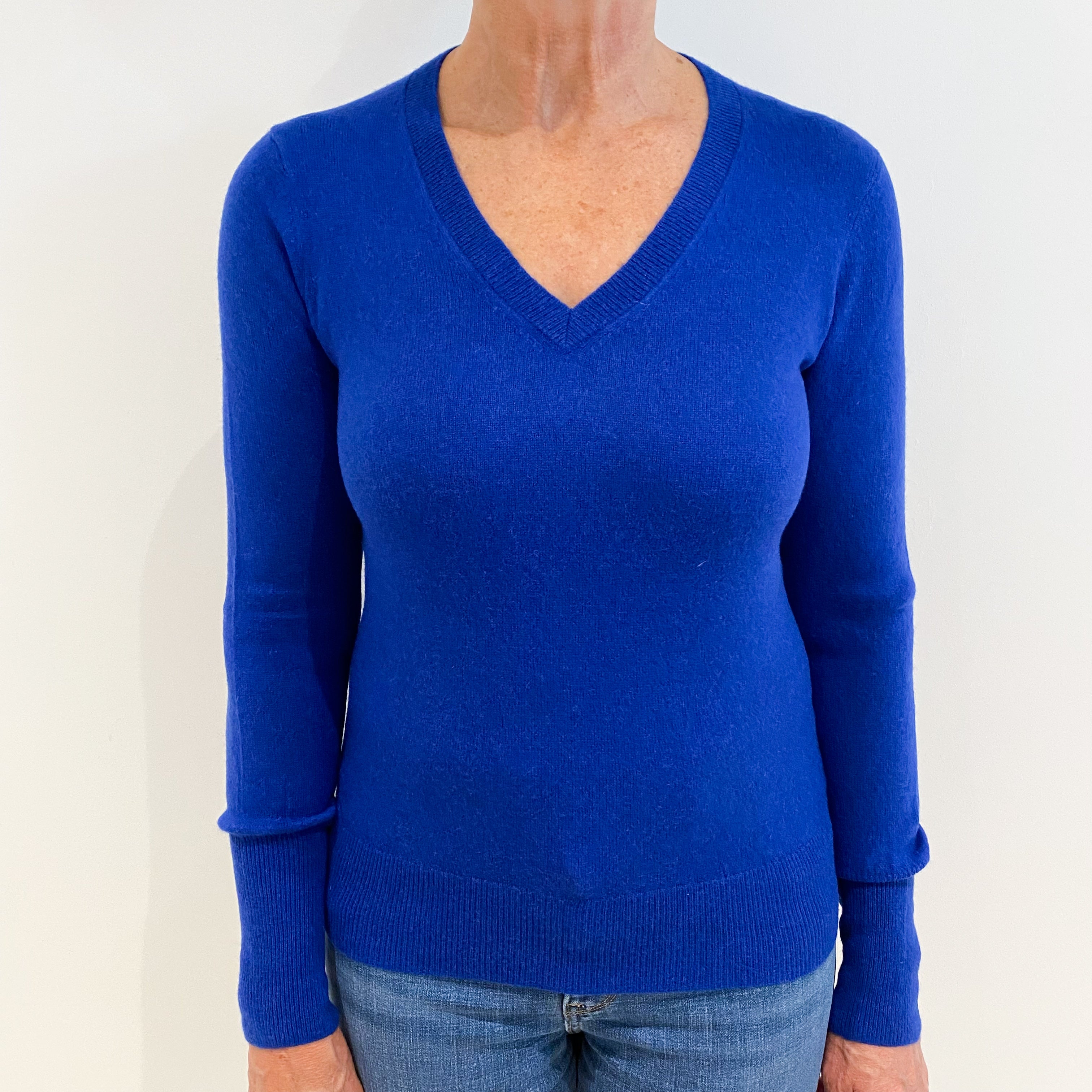 Admiral Blue Cashmere V-Neck Jumper Medium