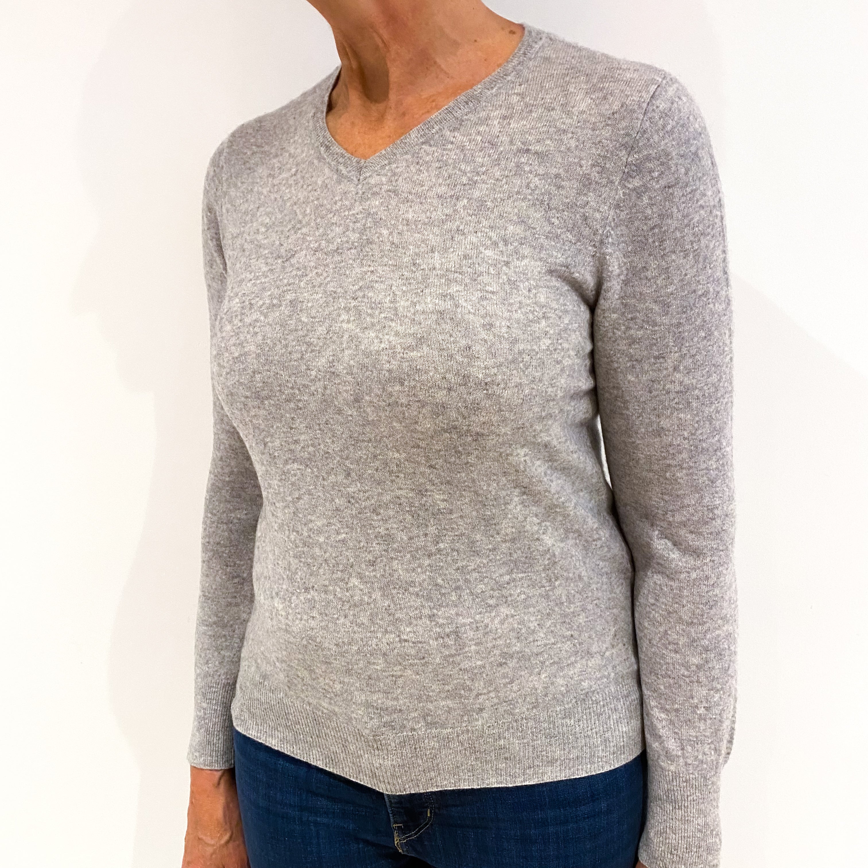 Ash Grey Cashmere V-Neck Jumper Medium