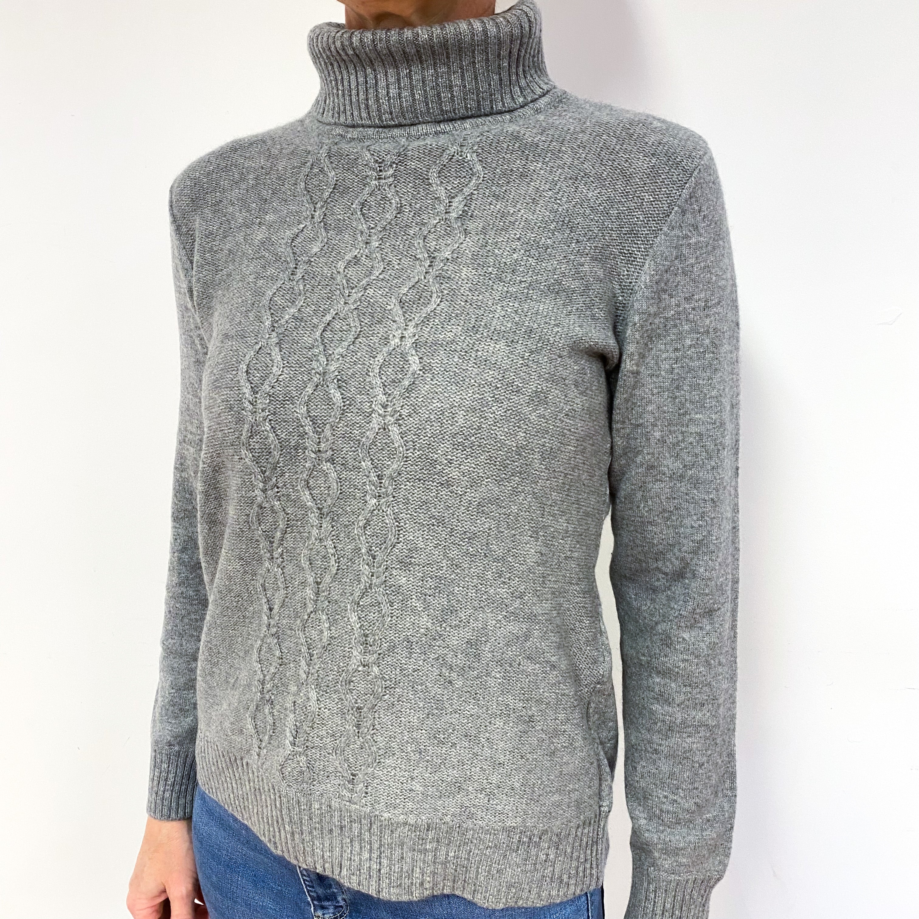 Ash Grey Cashmere Polo Neck Jumper Medium