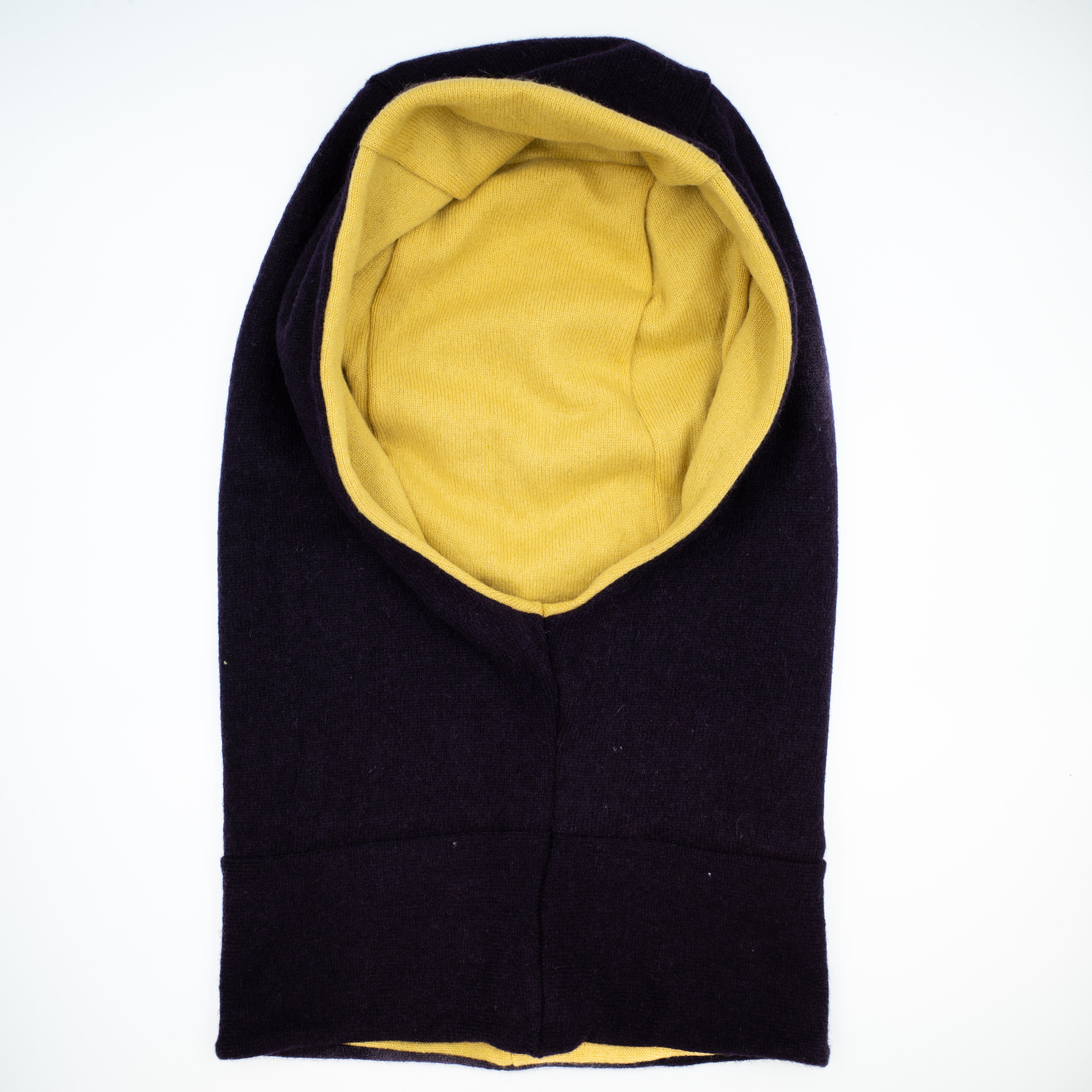 Aubergine Purple and Yellow Luxury Reversible Cashmere Hood Unisex