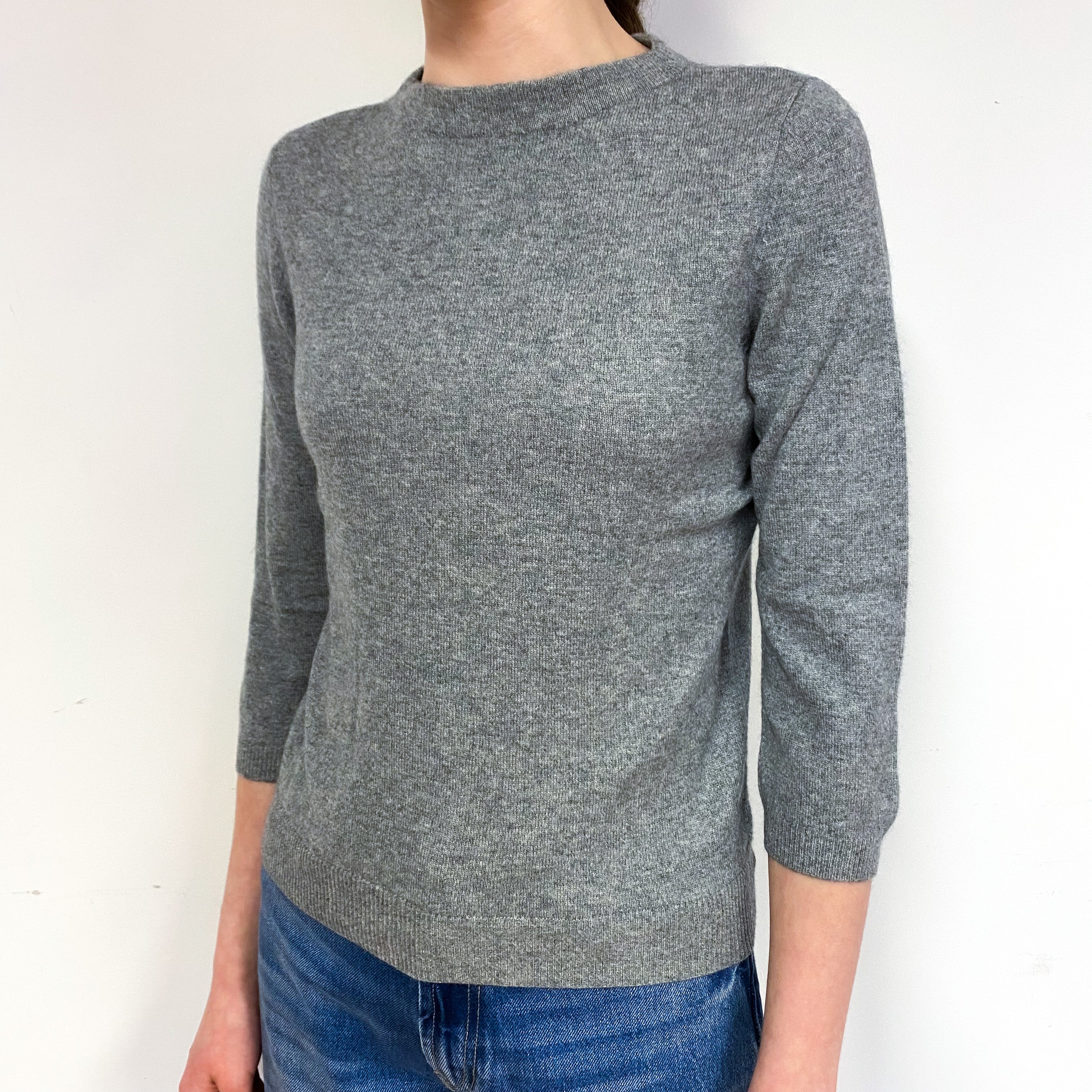 Ash Grey 3/4 Sleeve Cashmere Boat Neck Jumper Extra Small