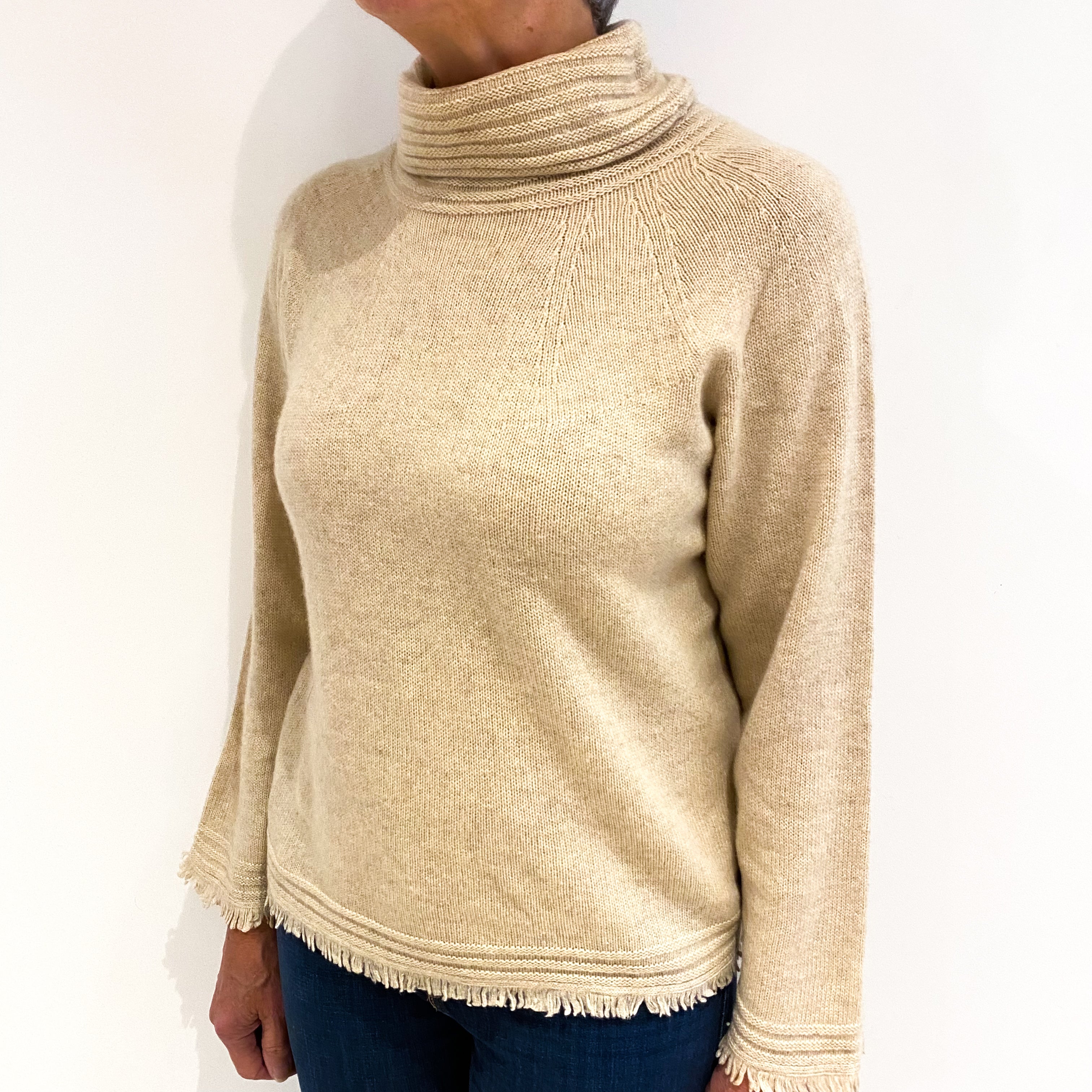 Beige Cashmere Polo Neck Jumper Medium