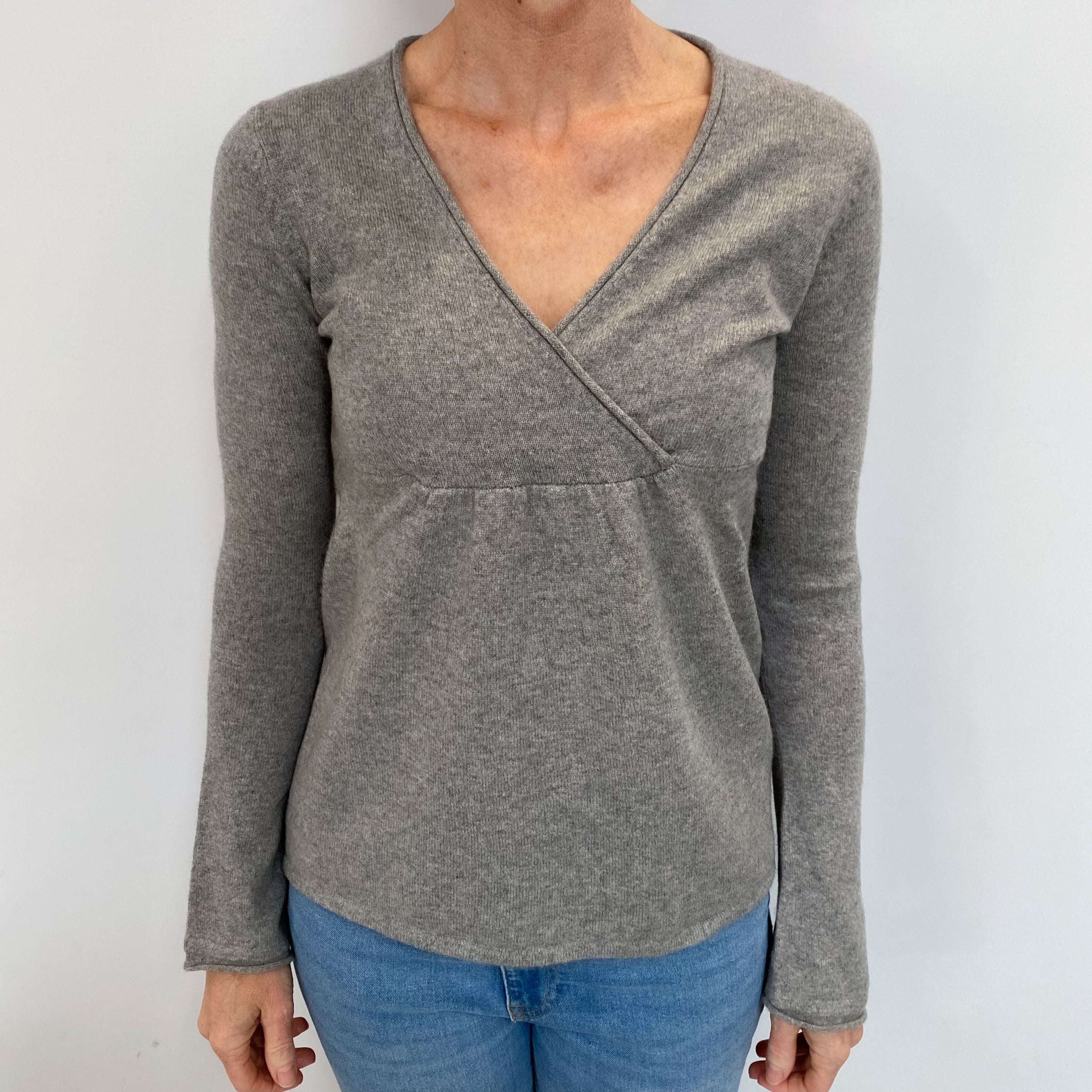 Ash Grey Cashmere V Neck Jumper Small