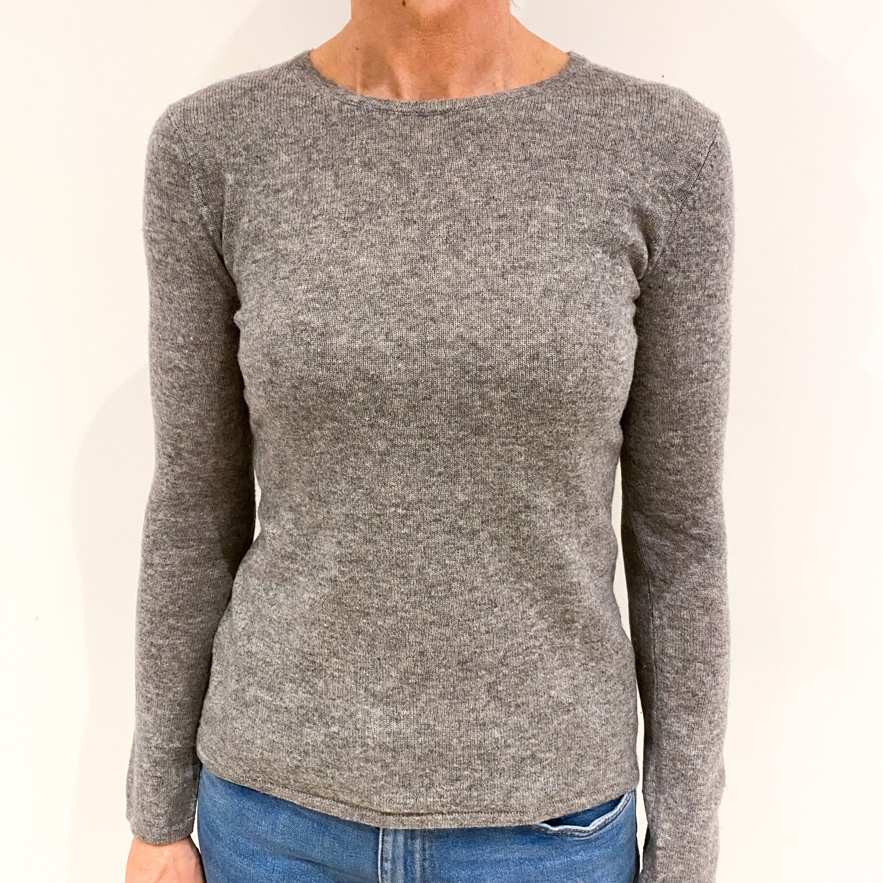 Ash Grey Cashmere Crew Neck Jumper Small