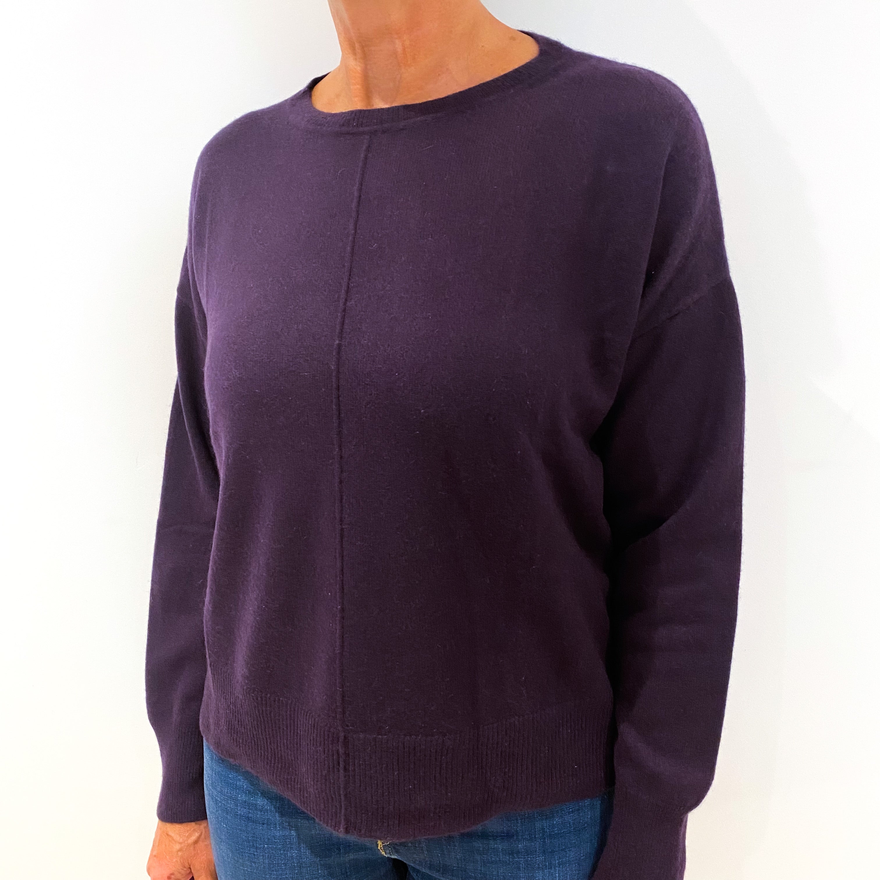 Aubergine Purple Slouchy Cashmere Crew Neck Jumper Medium