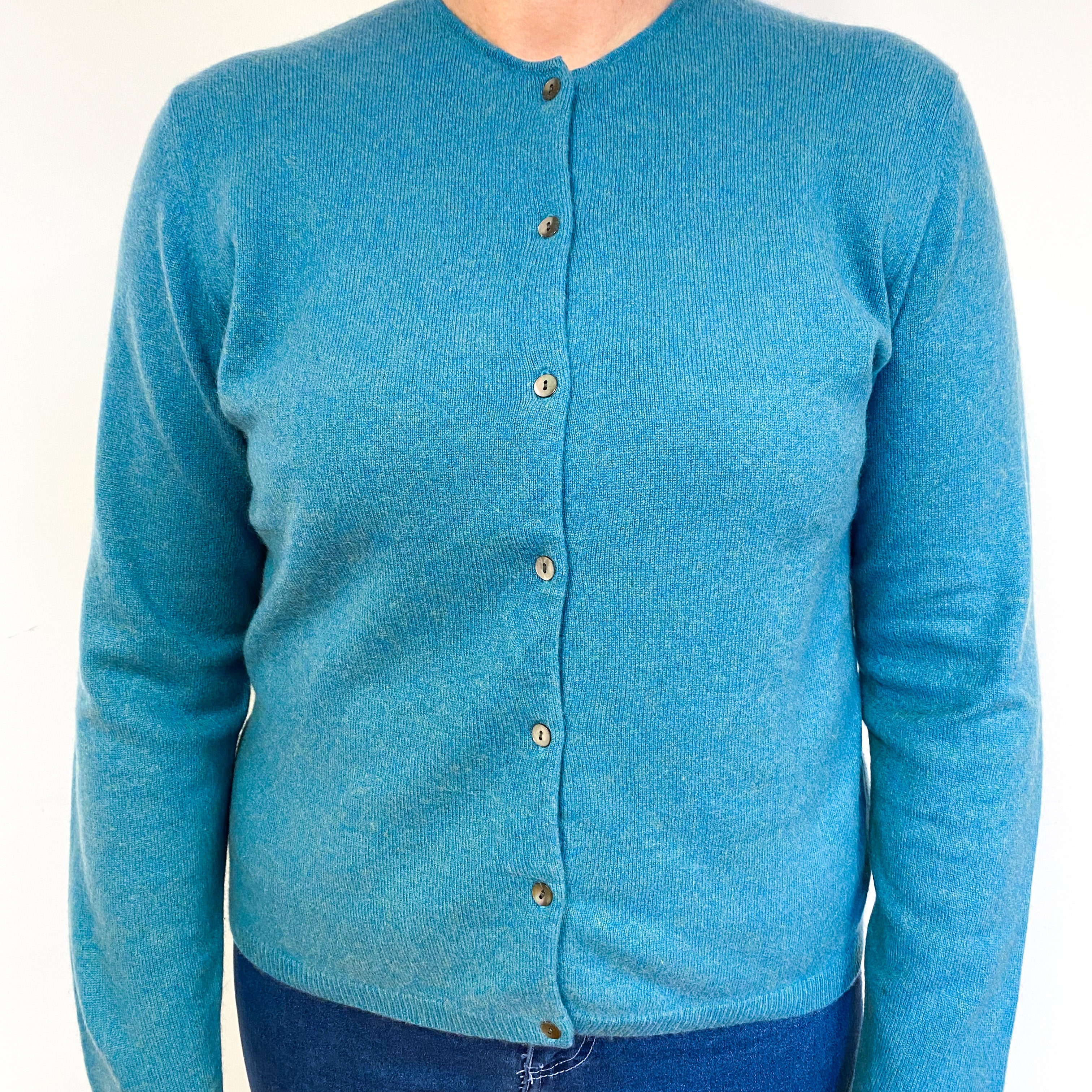 Aqua Blue Cashmere Crew Neck Cardigan Large