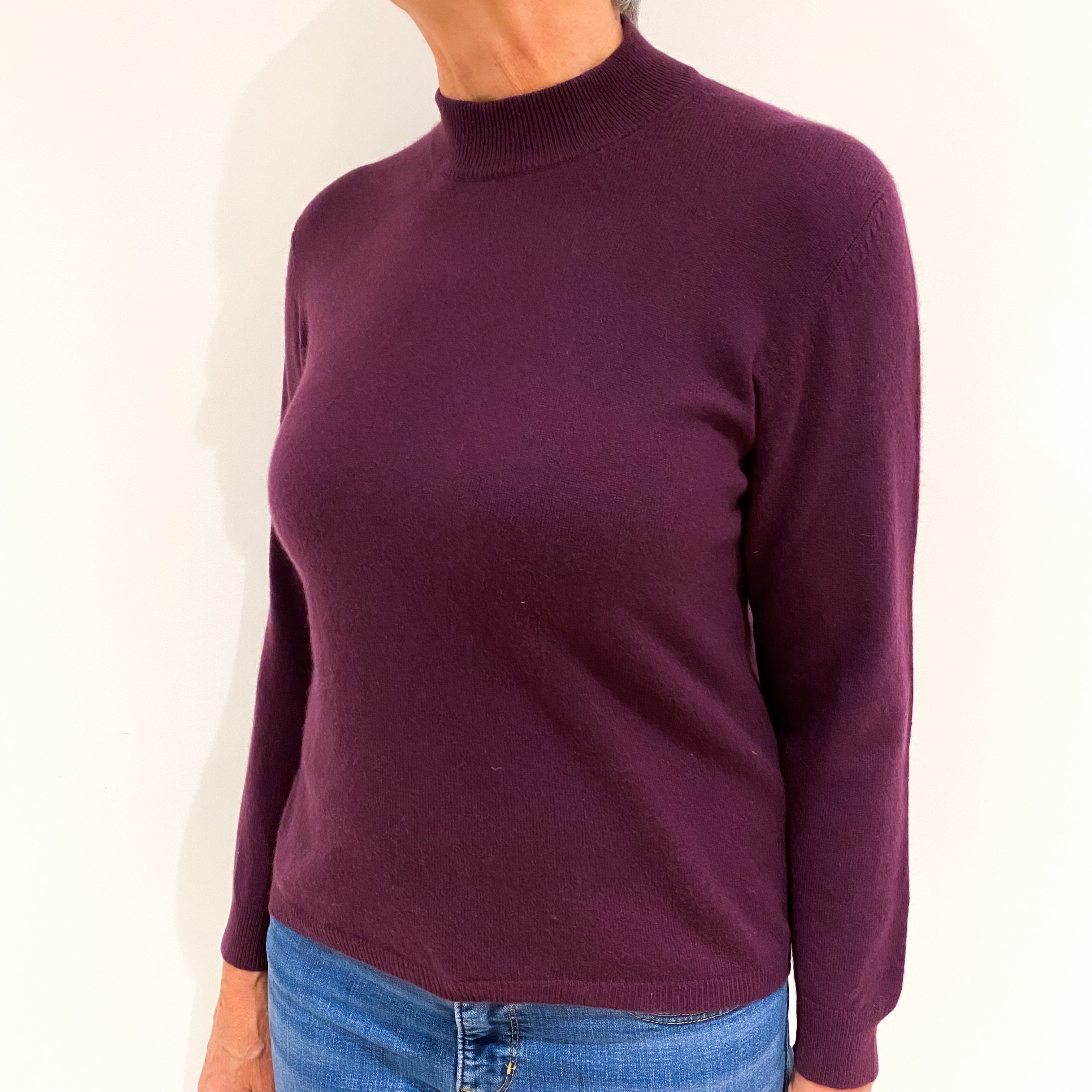 Aubergine Purple Cashmere Turtle Neck Jumper Medium