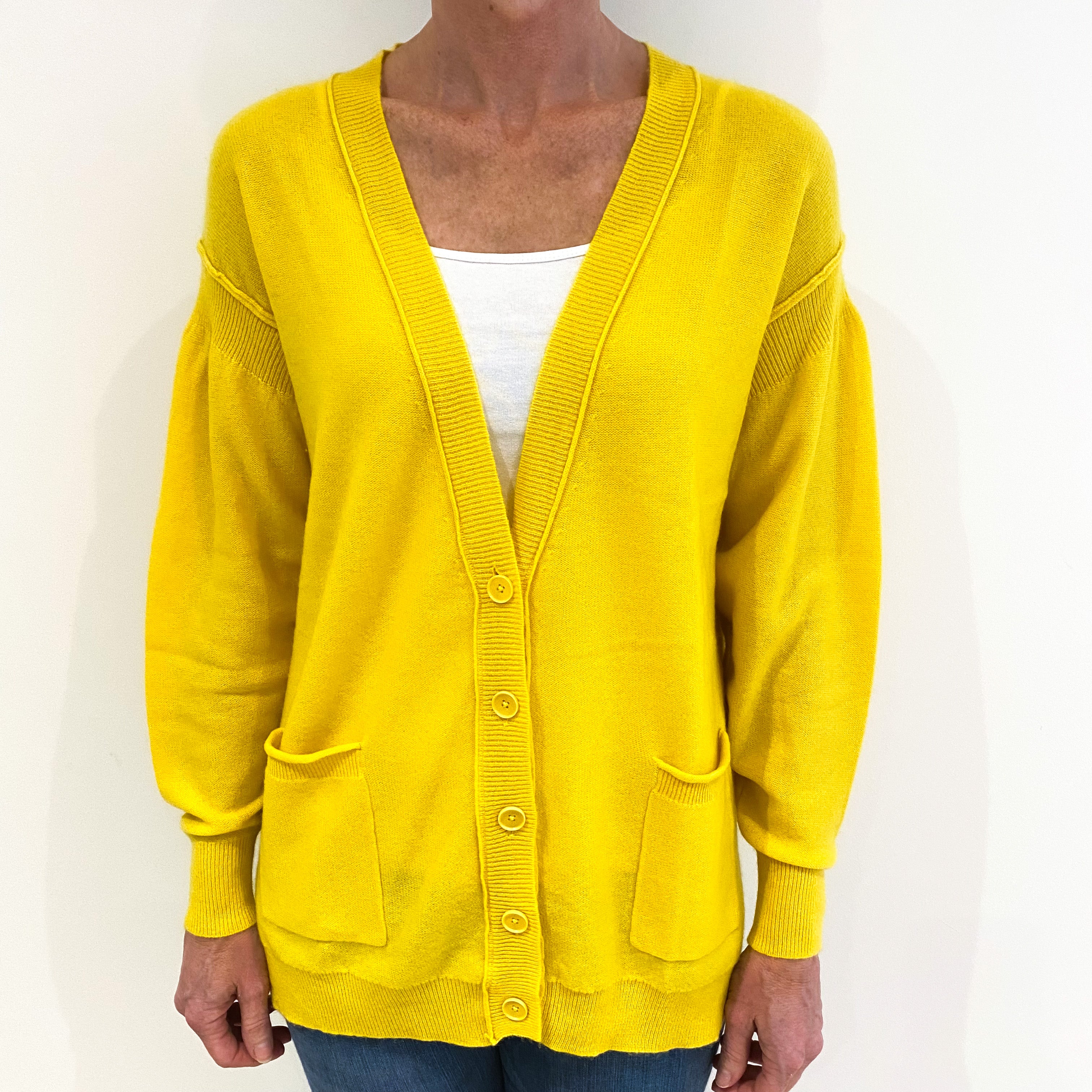 Anthropologie Sunshine Yellow Cashmere Deep V-Neck Cardigan Small