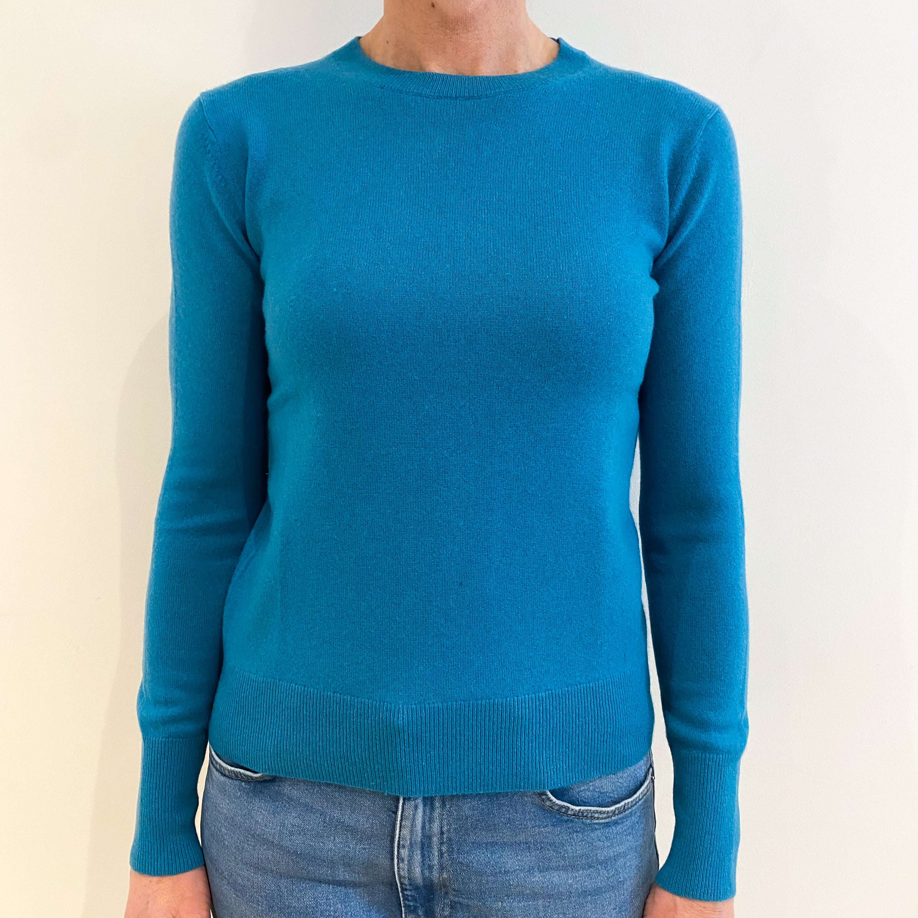 Aqua Blue Cashmere Crew Neck Jumper Small