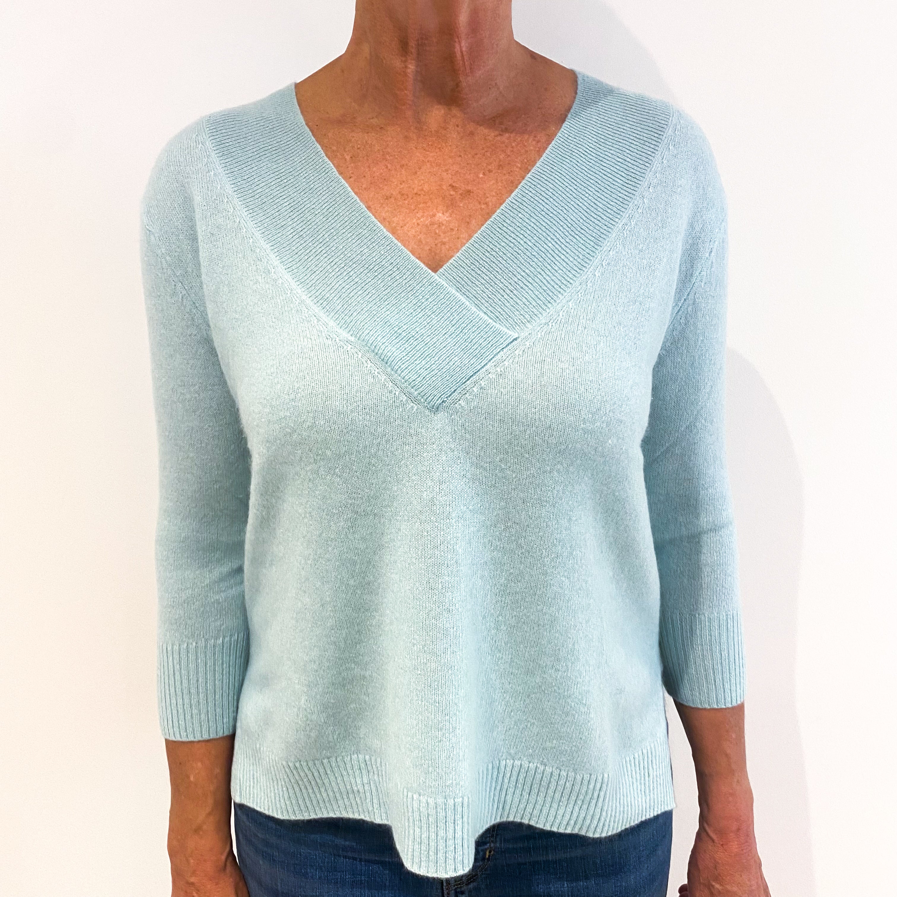 Anthropologie Mint Blue Cashmere Crossover V-Neck Jumper Medium