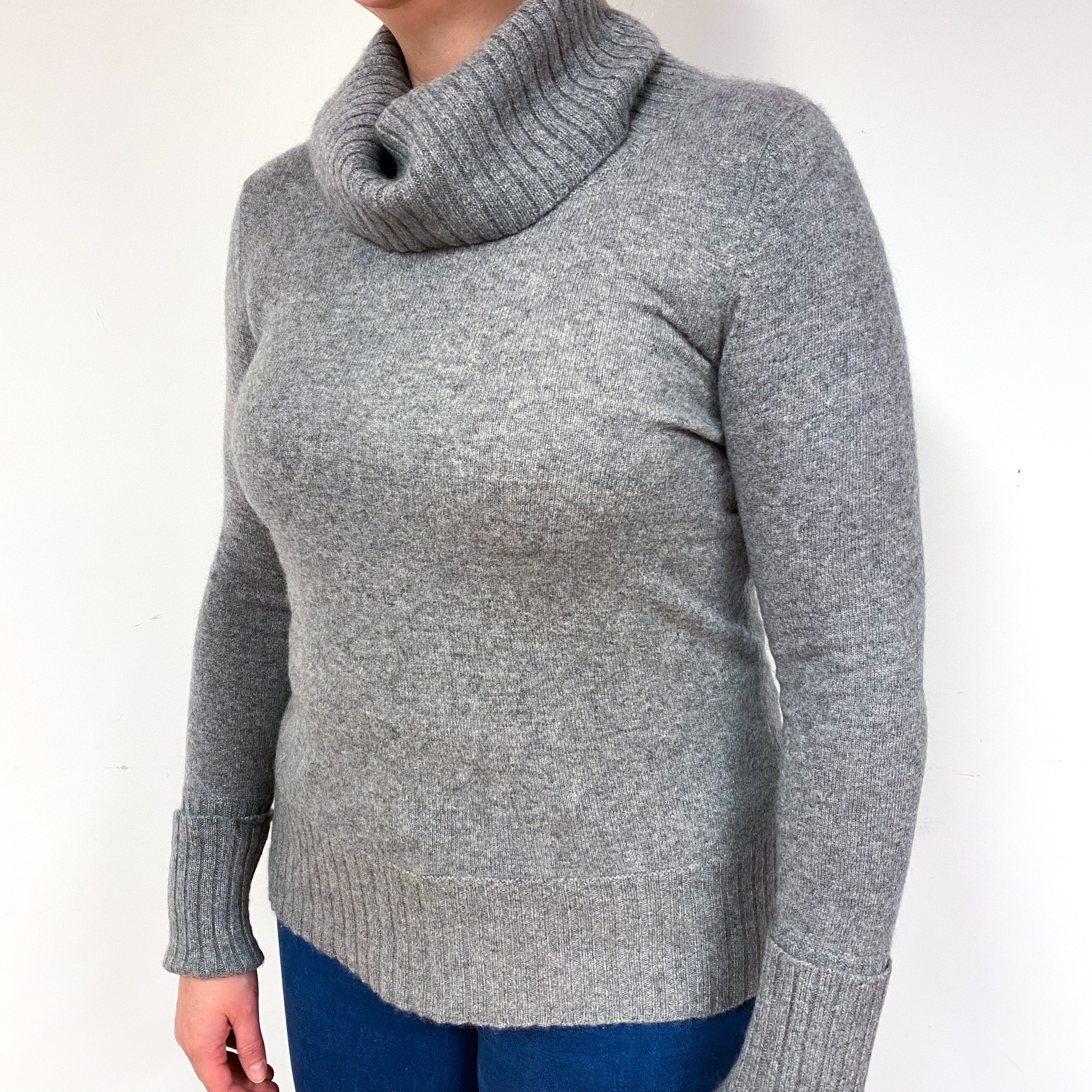 Ash Grey Cashmere Cowl Neck Jumper Large