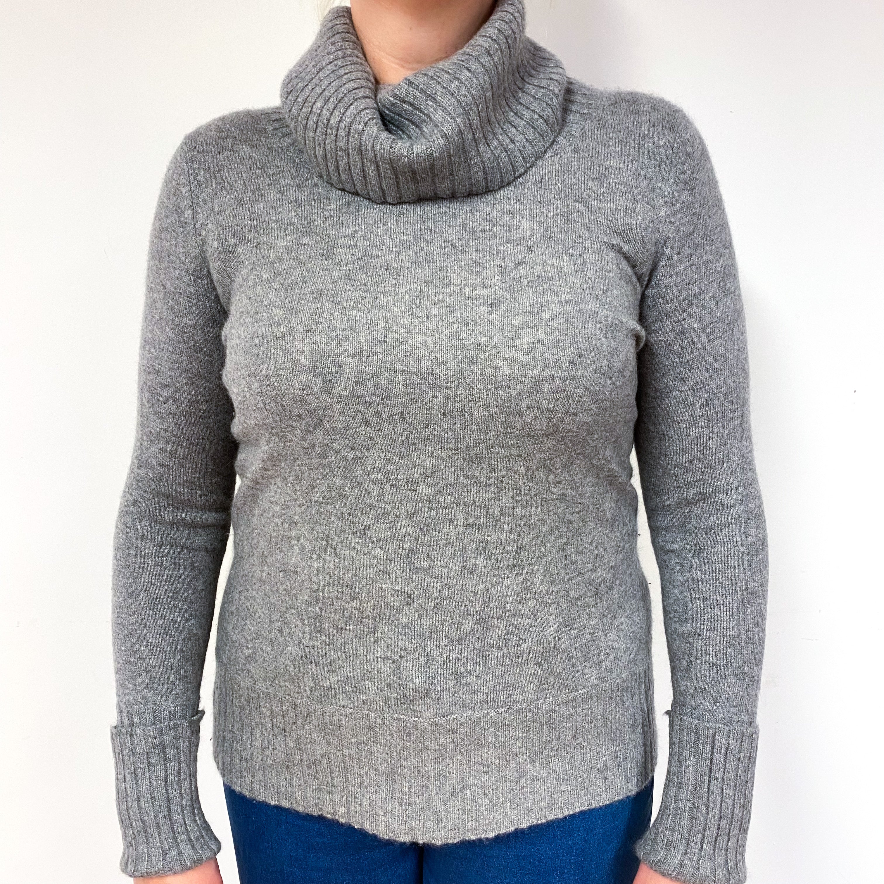 Ash Grey Cashmere Cowl Neck Jumper Large