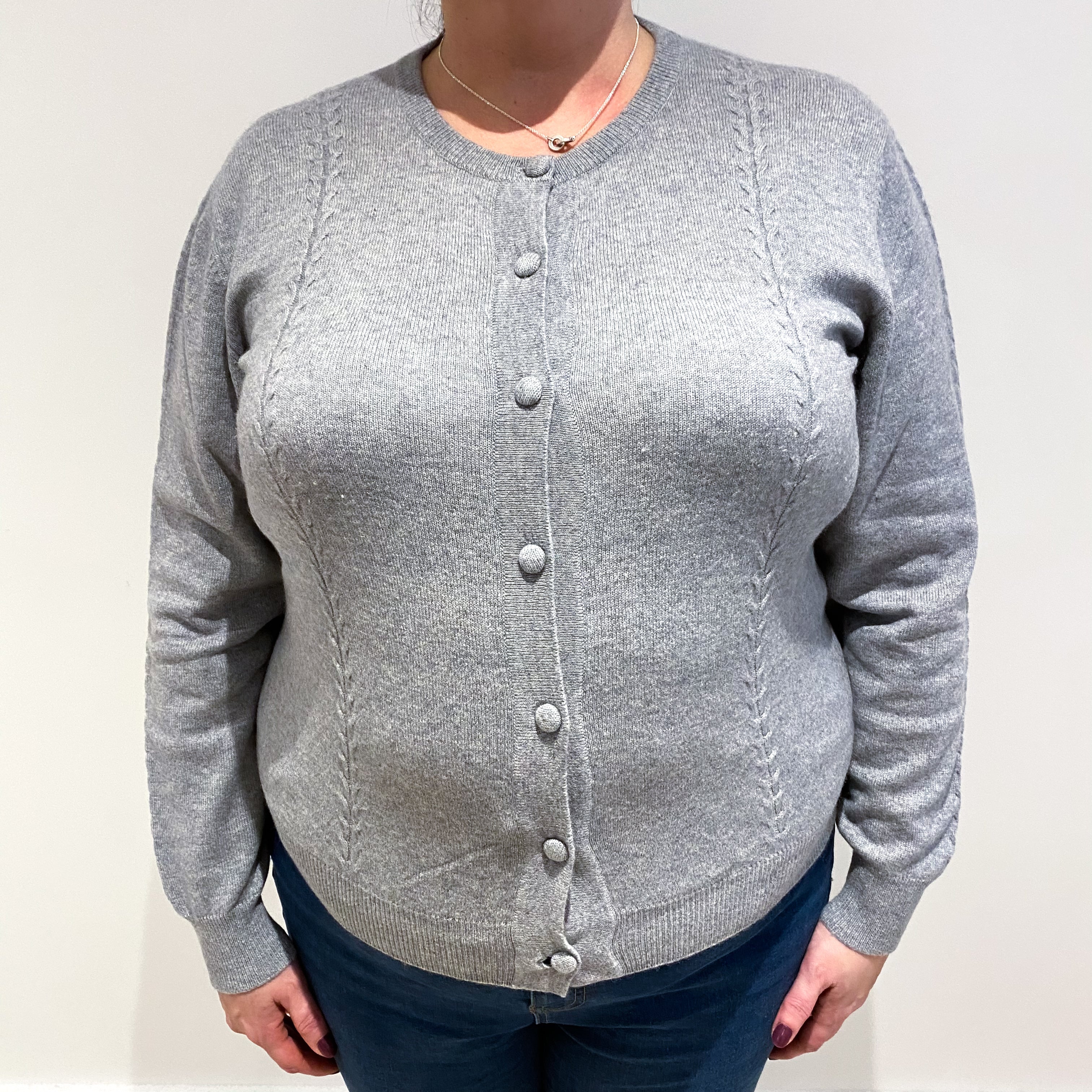 Ash Grey Cashmere Crew Neck Cardigan Extra Large