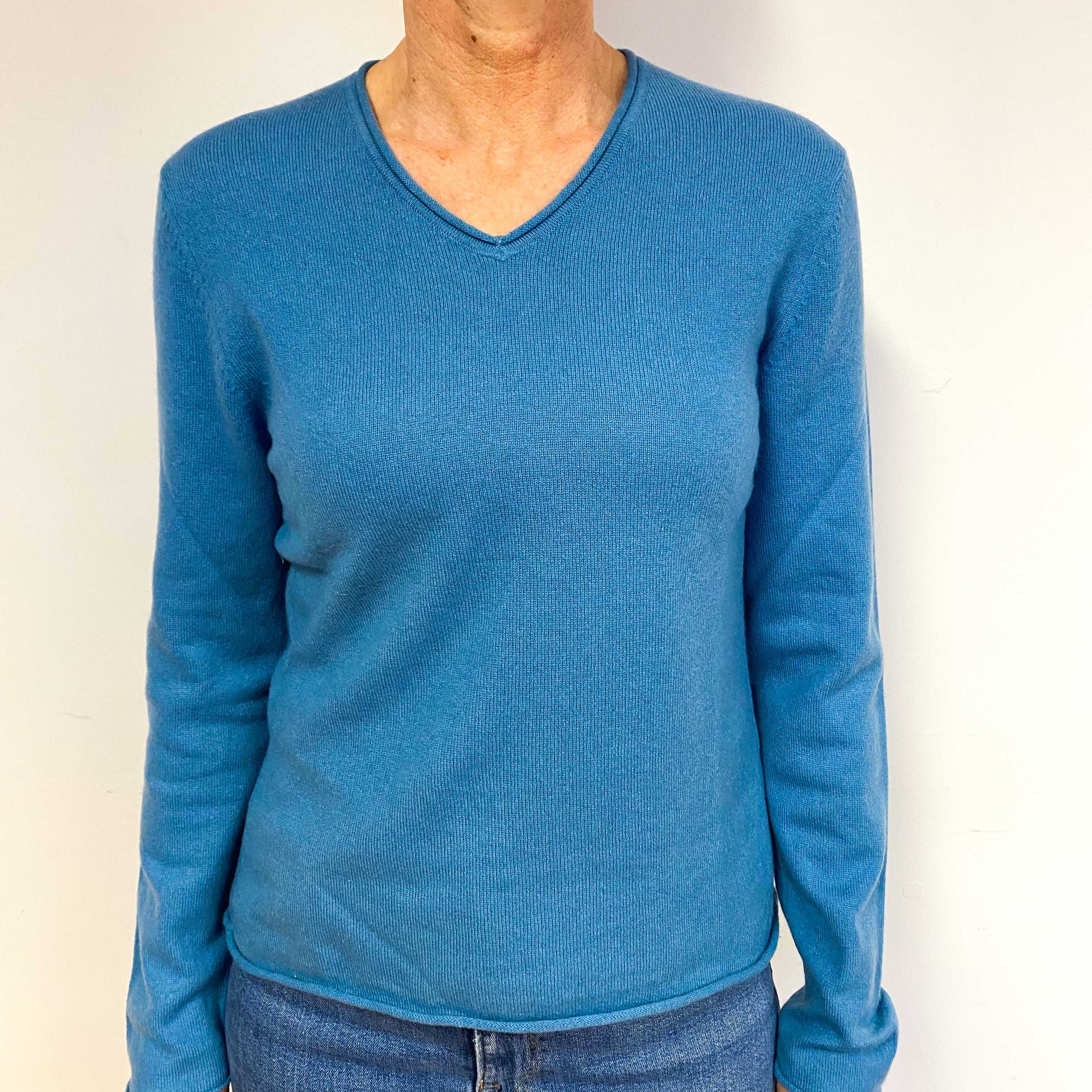 Air Force Blue Cashmere V-Neck Jumper Medium