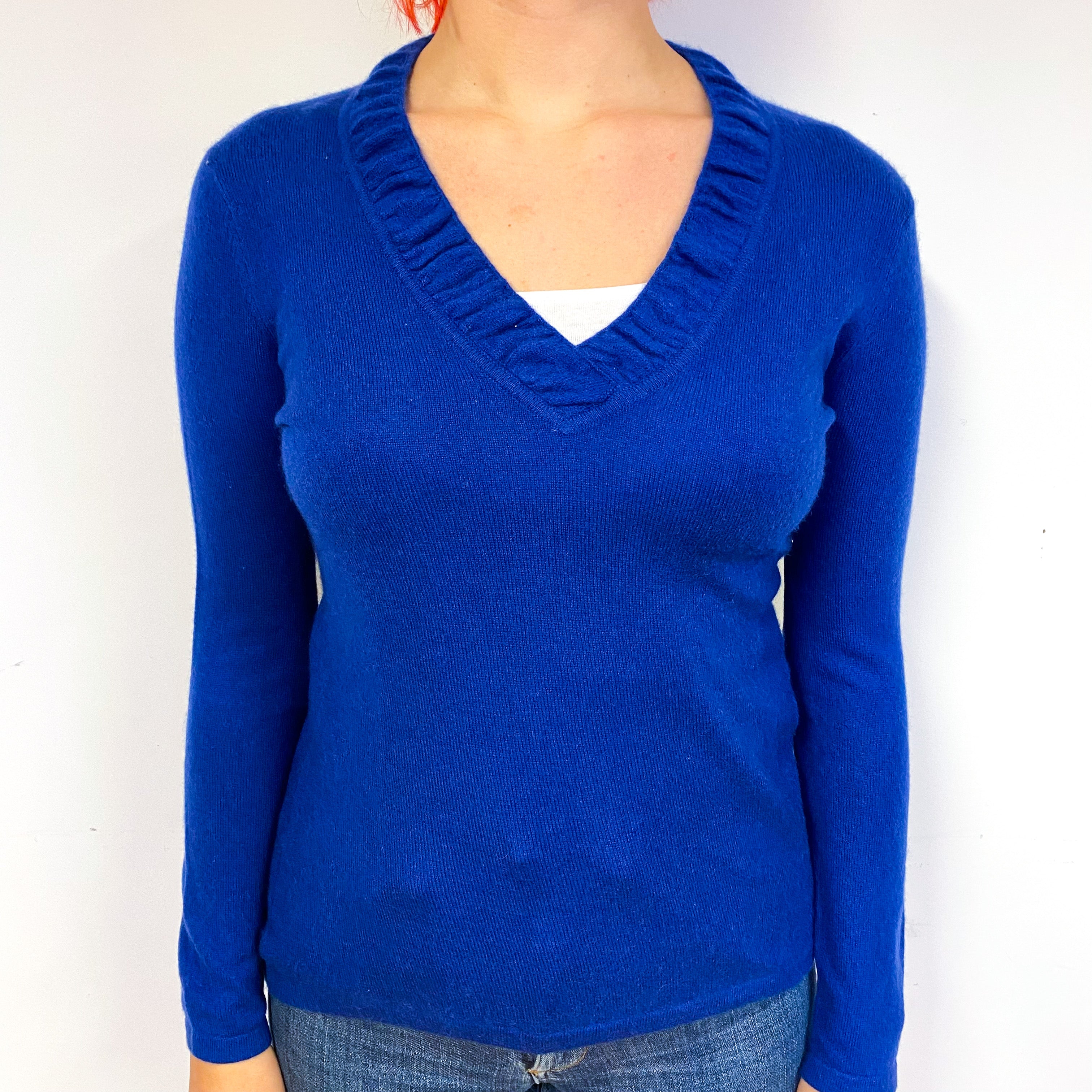 Admiral Blue Cashmere Ruched V-Neck Jumper Small