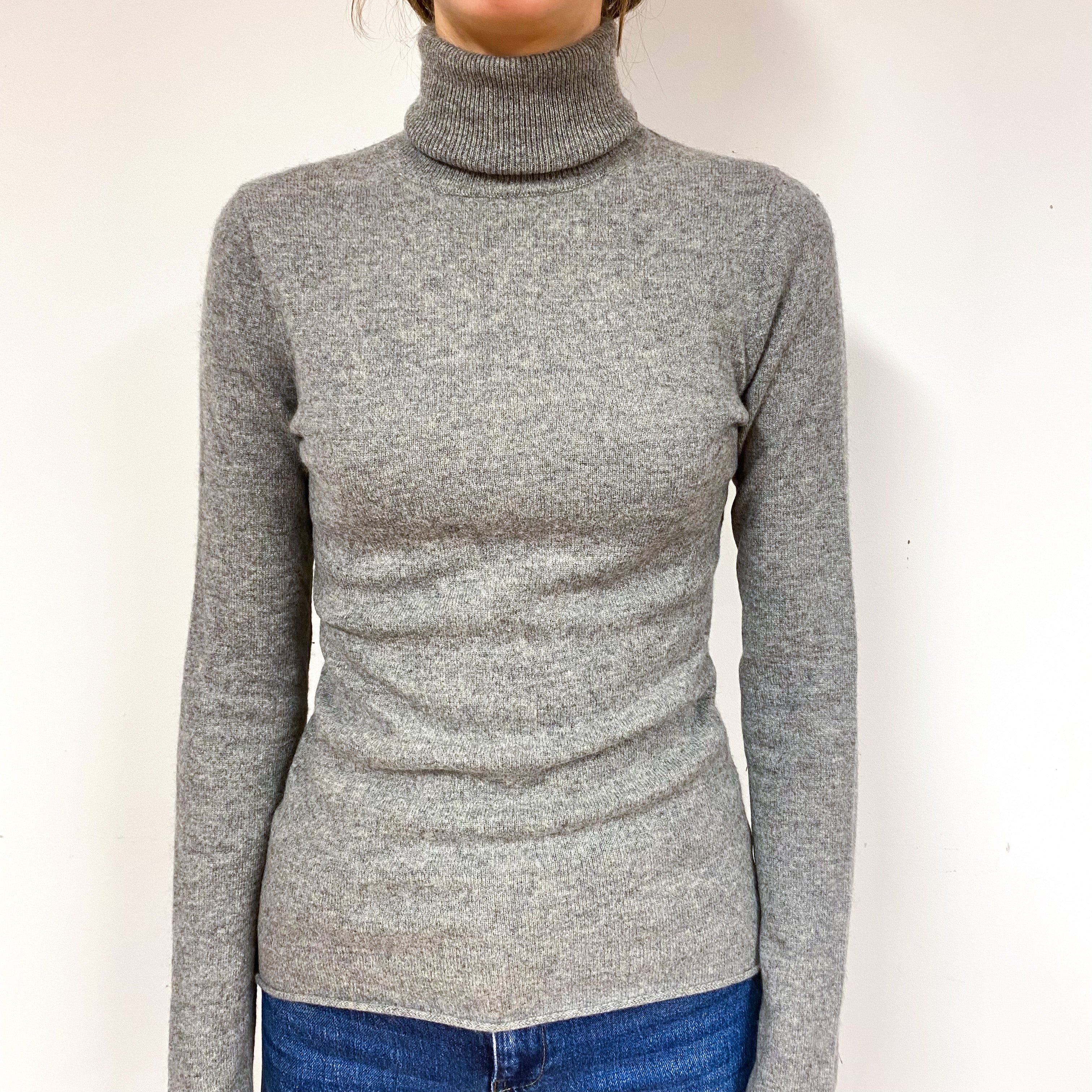 Ash Grey Cashmere Polo Neck Jumper Extra Small