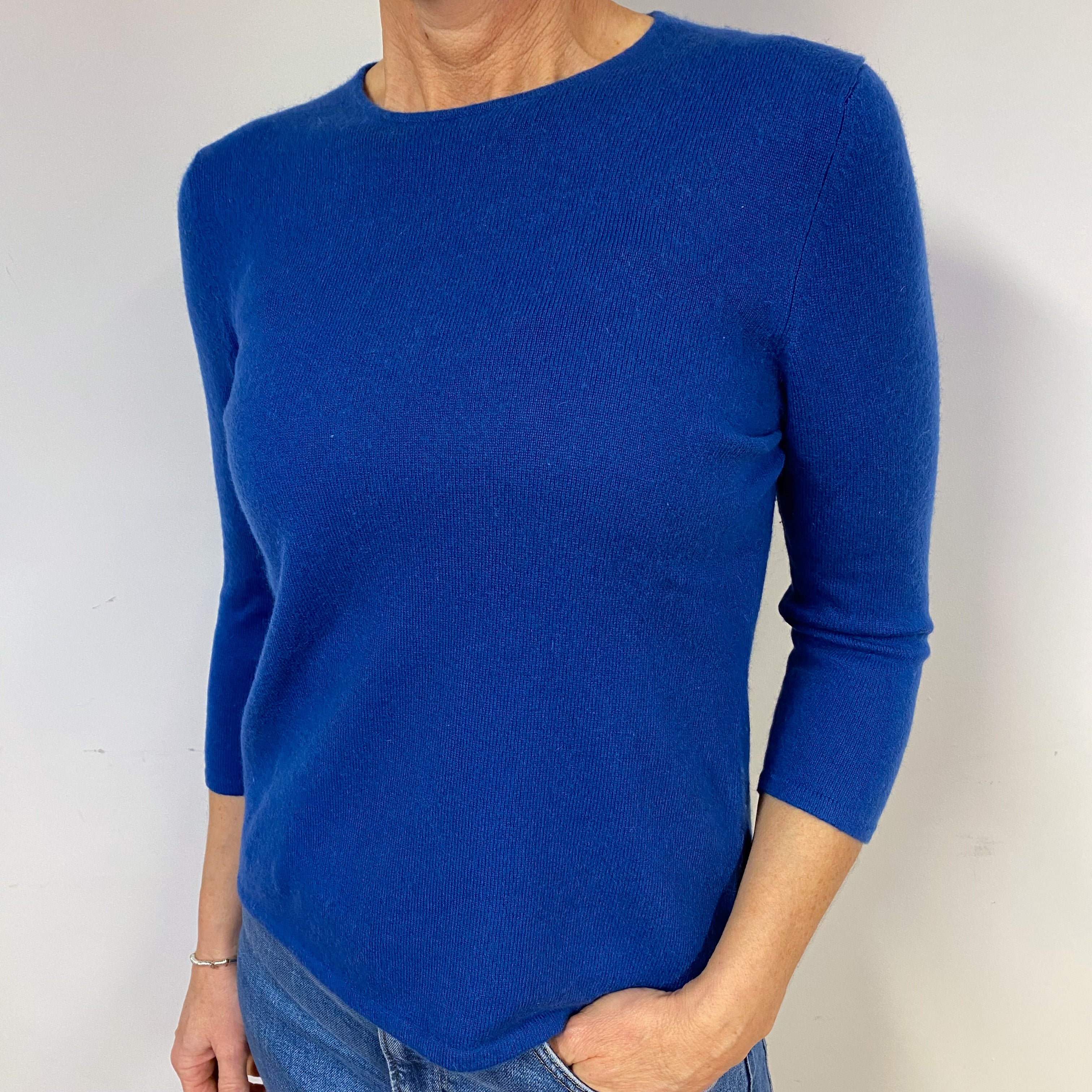 Admiral Blue 3/4 Sleeve Cashmere Crew Neck Jumper Medium