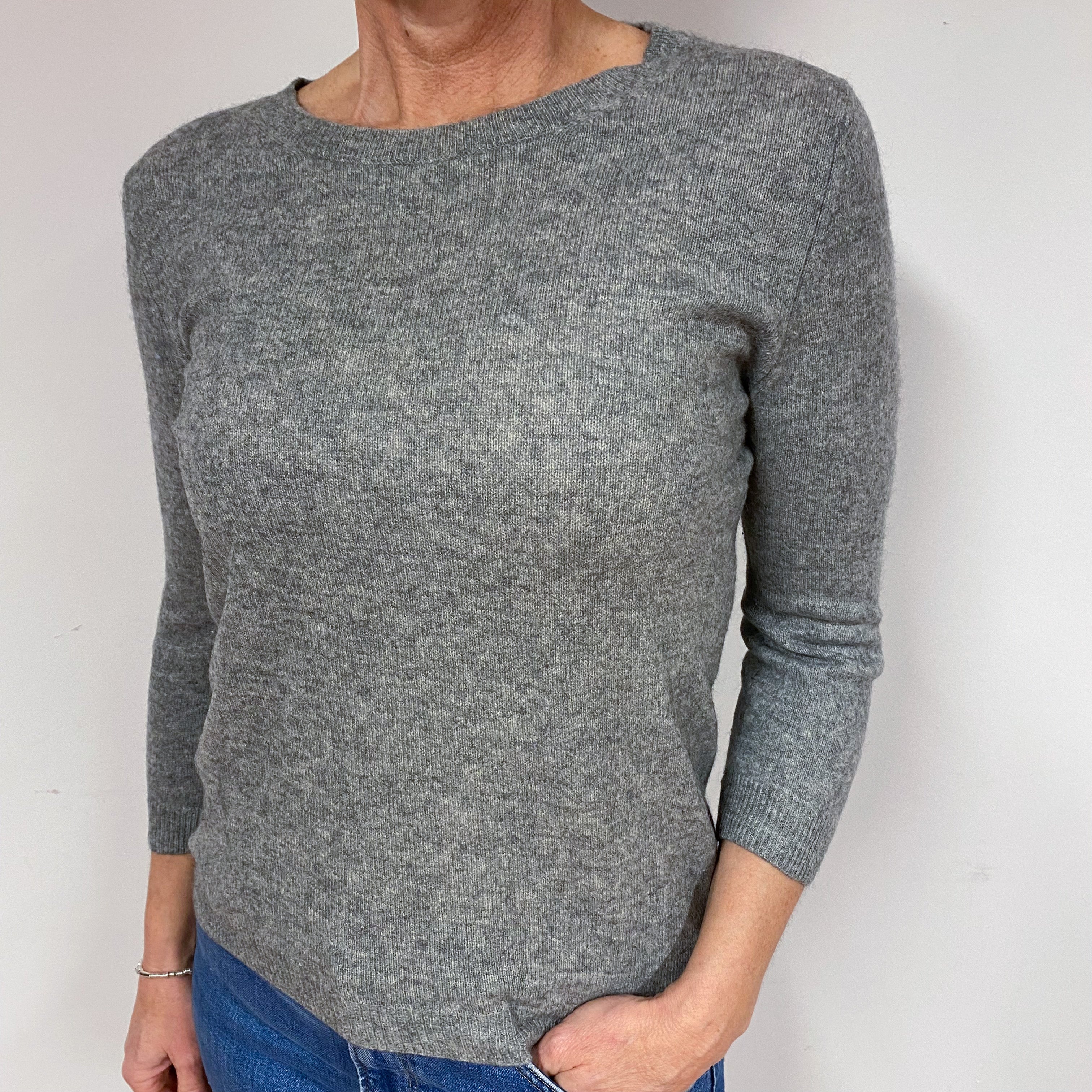 Ash Grey 3/4 Sleeve Cashmere Crew Neck Jumper Medium