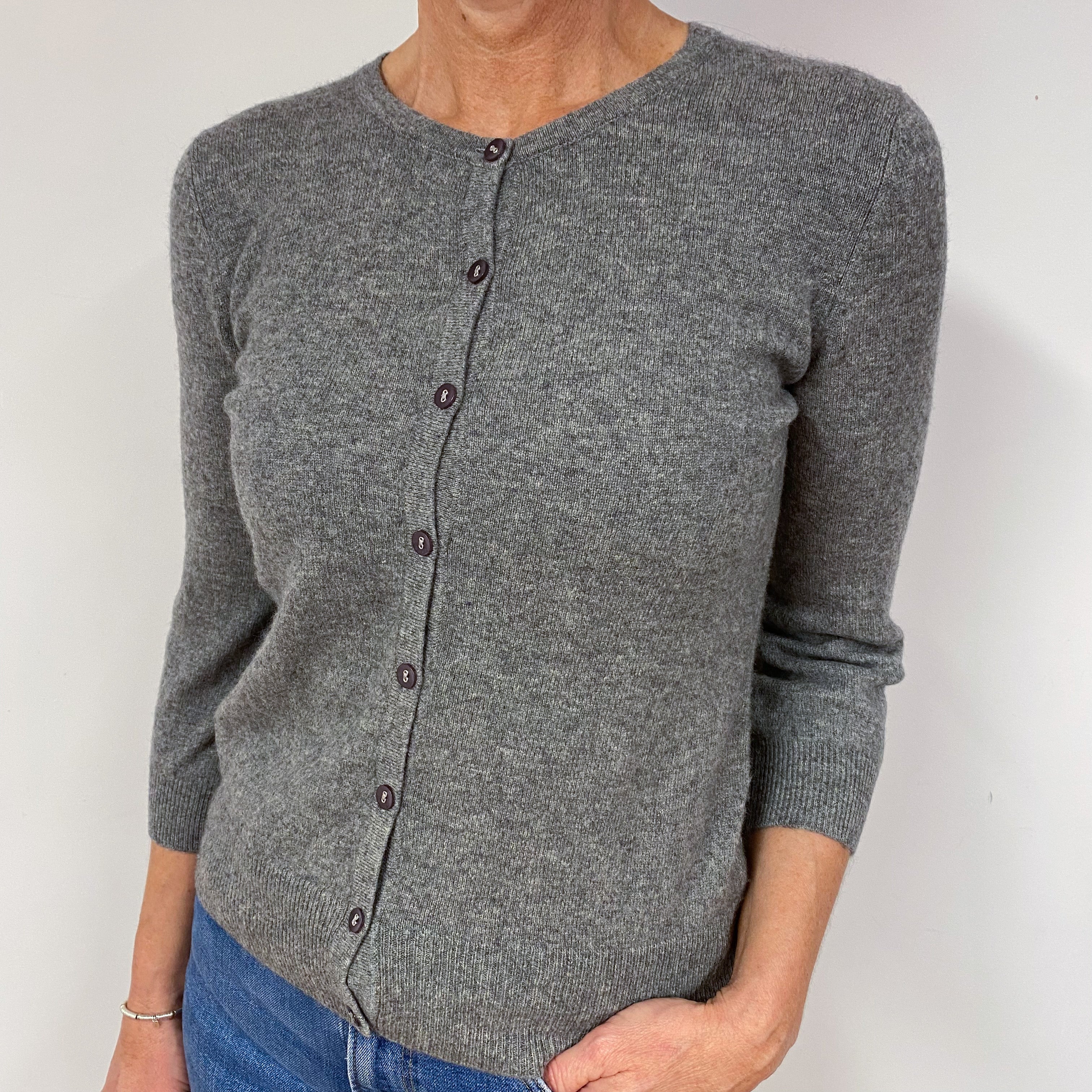 Ash Grey 3/4 Sleeve Cashmere Cardigan Medium