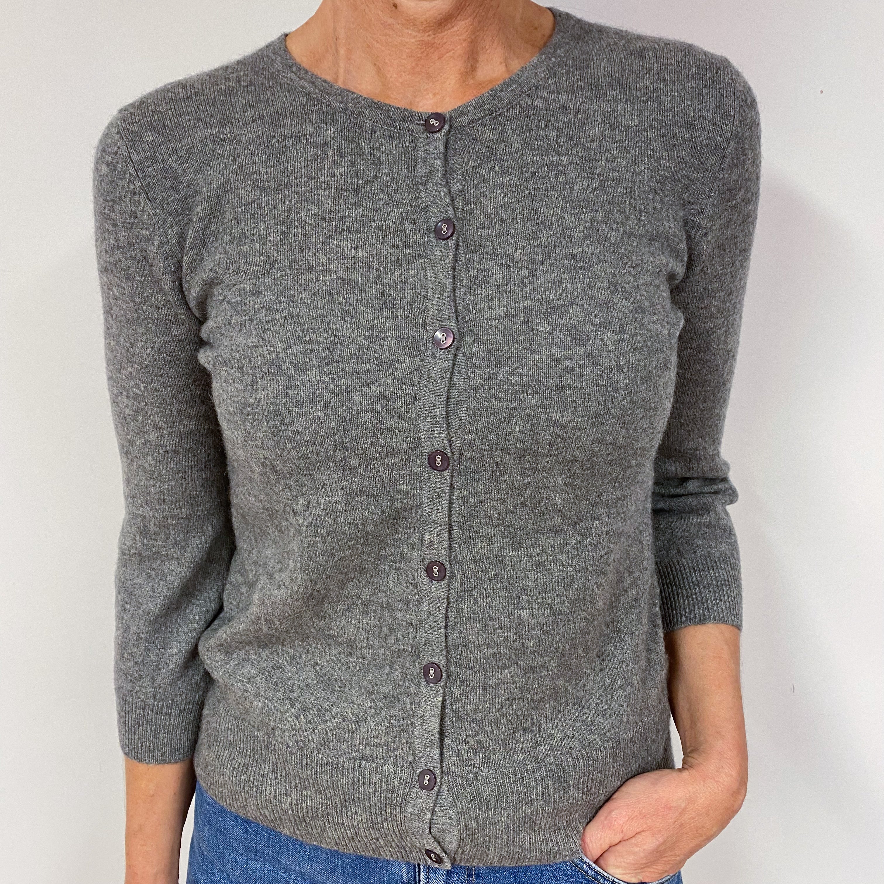 Ash Grey 3/4 Sleeve Cashmere Cardigan Medium