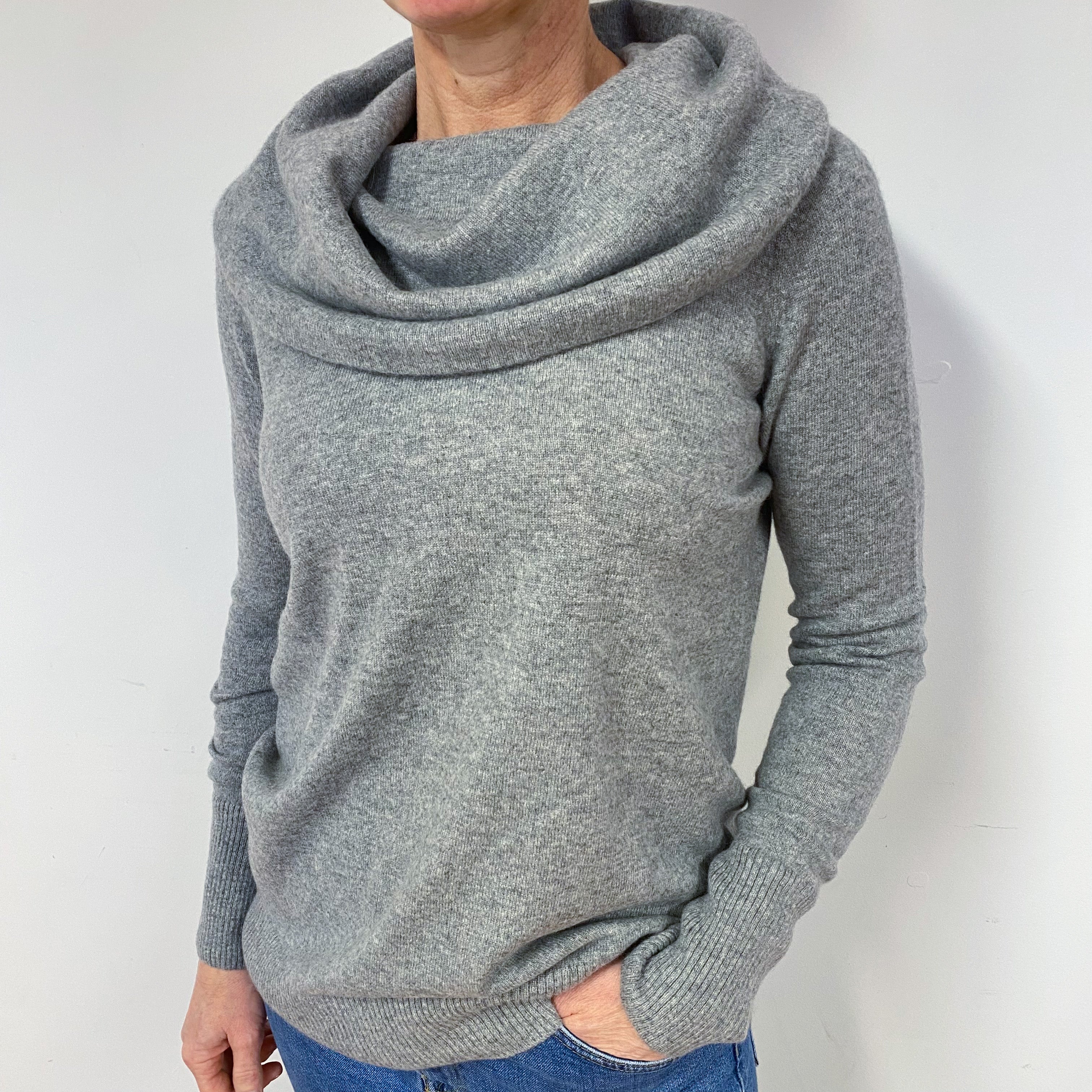 Ash Grey Cashmere Cowl Neck Jumper Medium