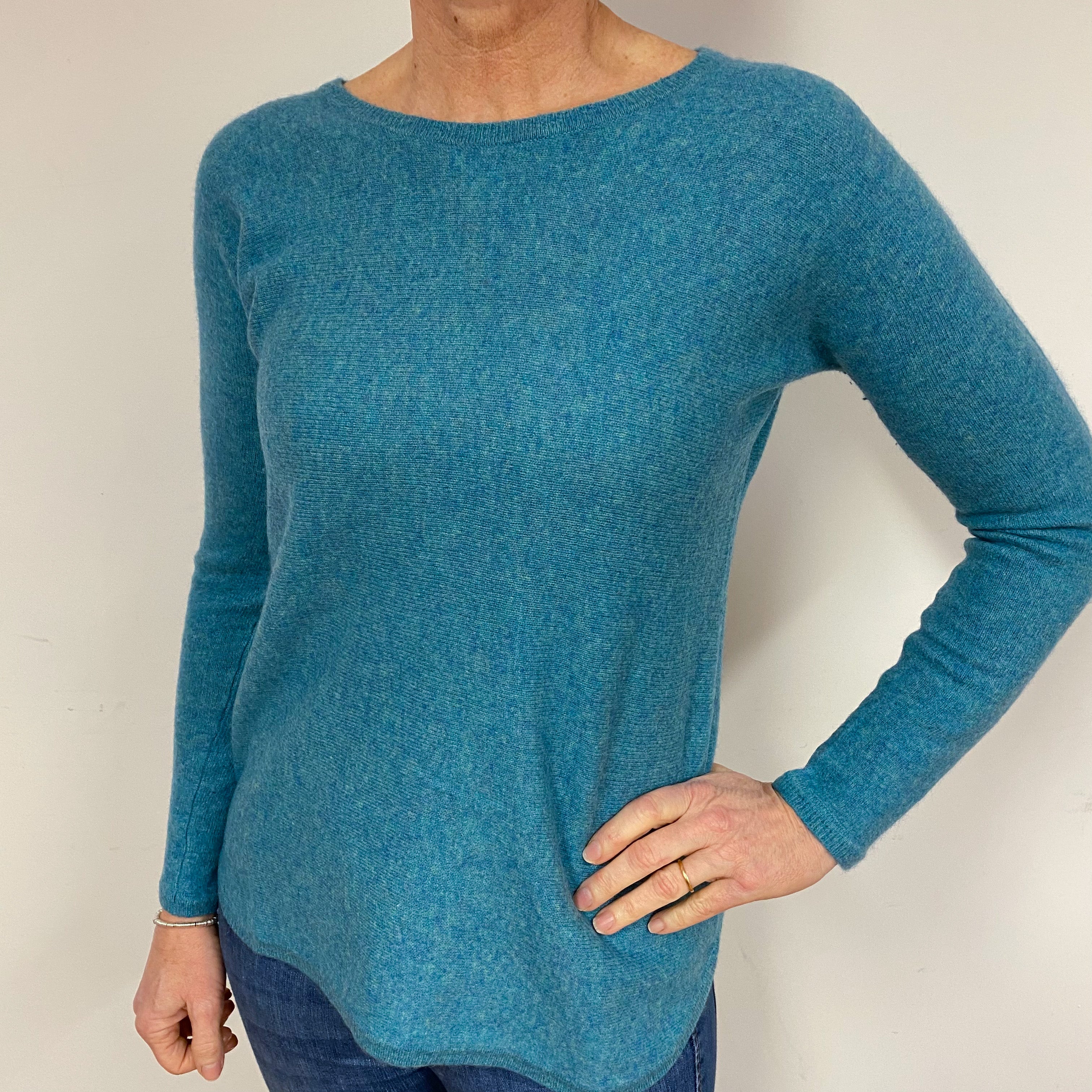 Aqua Blue Cashmere Crew Neck Jumper Medium