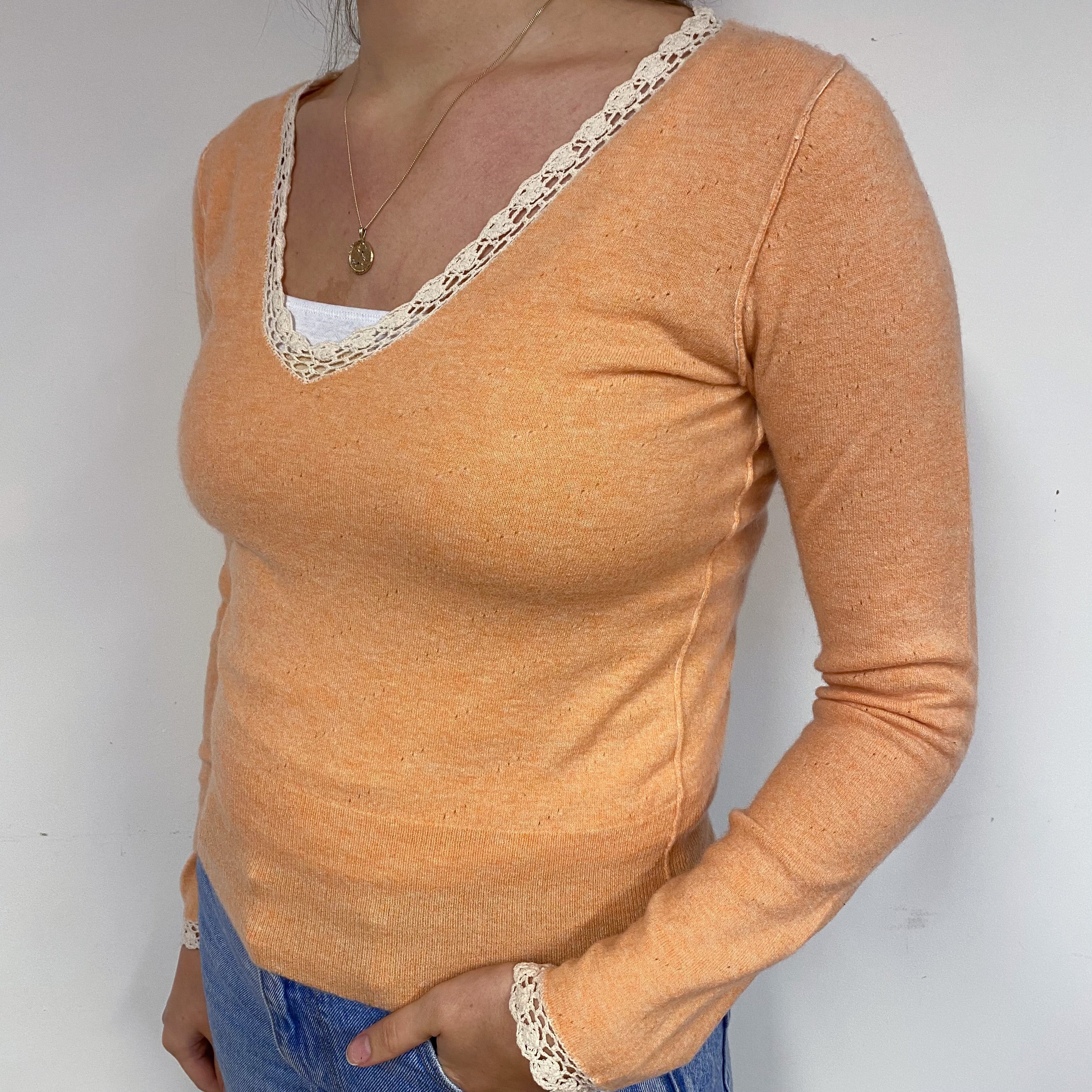 Apricot Orange Cashmere V-Neck Jumper Small