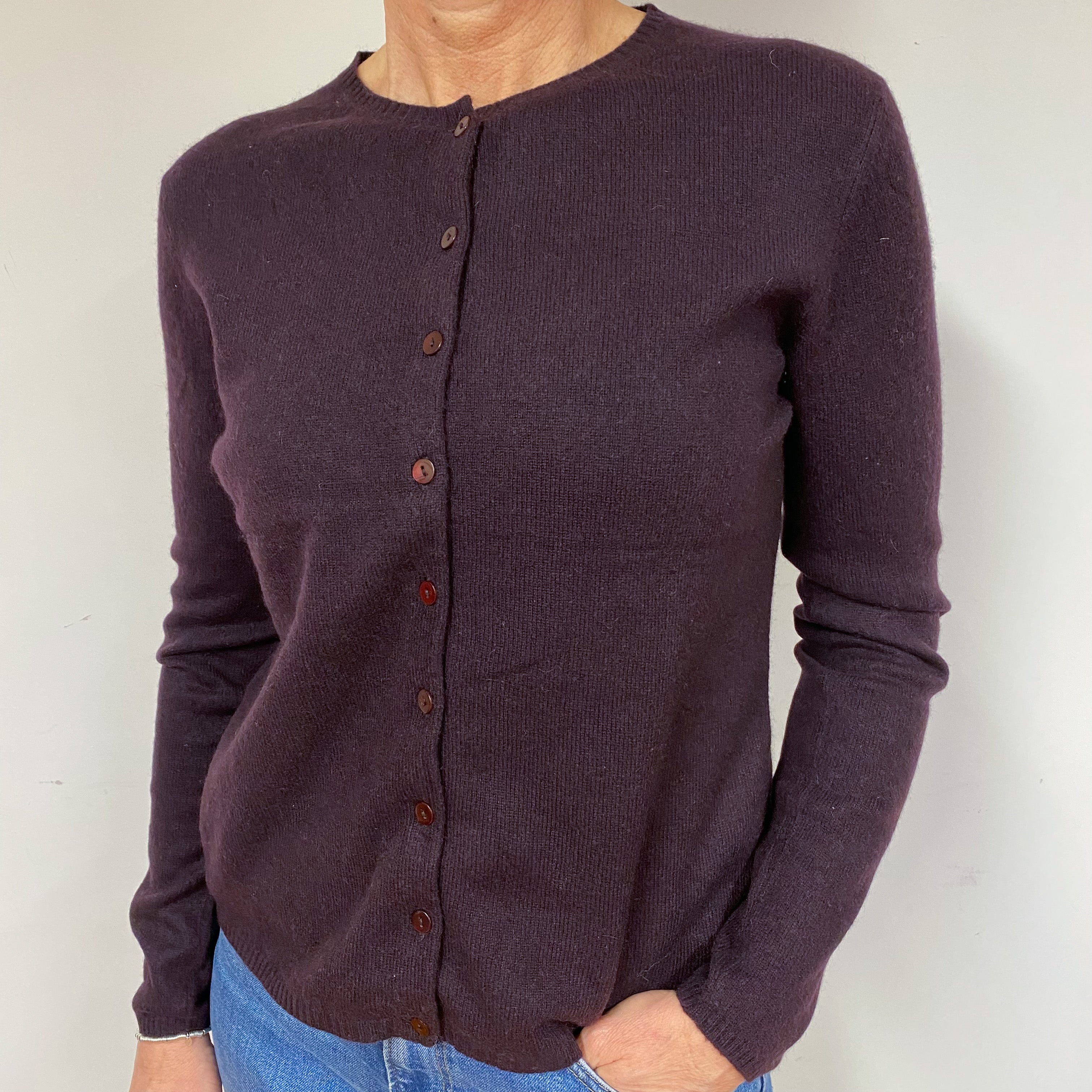 Aubergine Purple Cashmere Cardigan Medium