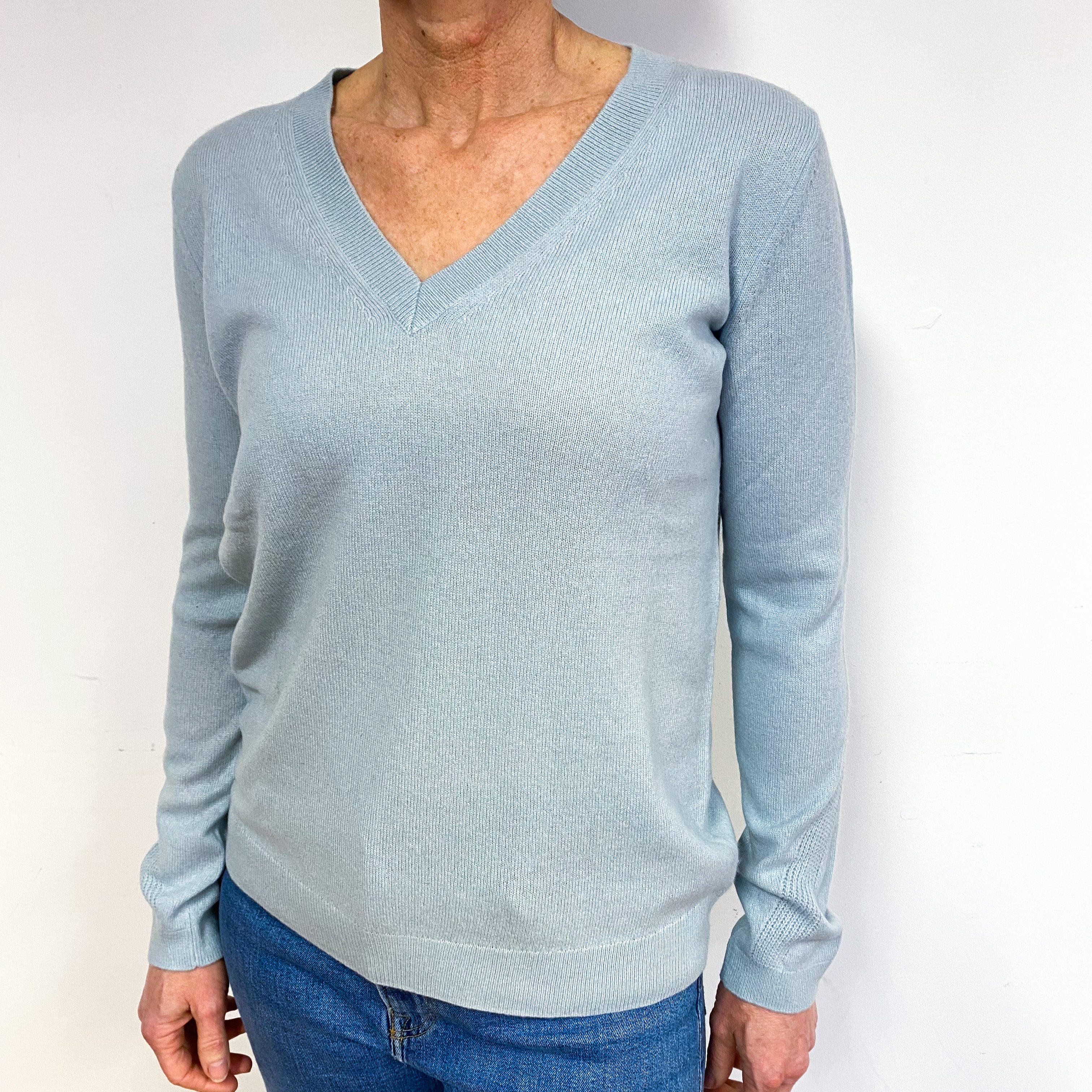 Aqua Blue Cashmere V-Neck Jumper Medium